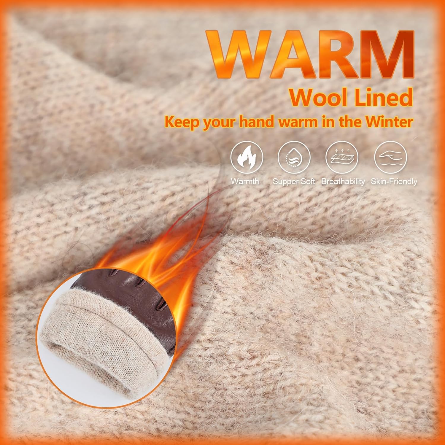 GSG leather gloves for men Sheepskin Classic Driving Gloves Winter Touchscreen Wool Lined Warm Gloves - Image 7