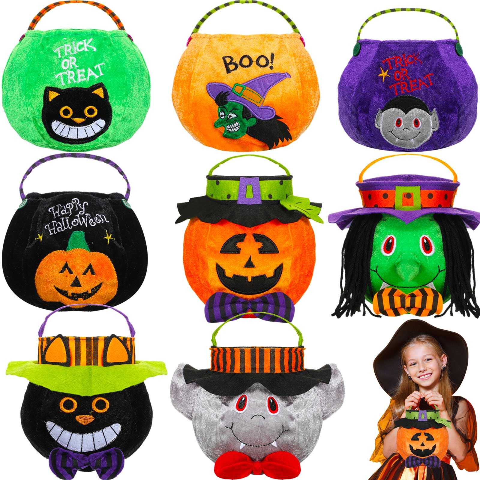 silkfly-8-pcs-halloween-trick-or-treat-bags-mini-fabric-pumpkin-buckets