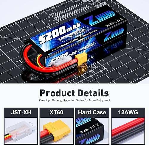 Miniatura 3 de Zeee Batería Lipo 2S 5200mAh 7.4V 80C con enchufe XT60 Estuche rígido para vehículos RC 1/8 1/10 Car Slash RC Buggy Truggy Airplane UAV Drone