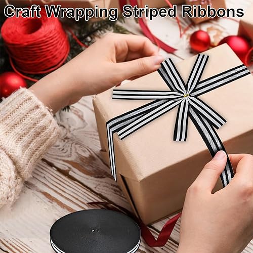 Miniatura 5 de Cinta para manualidades con alambre, cinta de poliéster a rayas naturales iluminadas, cinta con alambre de 10 yardas de 2.5 pulgadas, cinta de