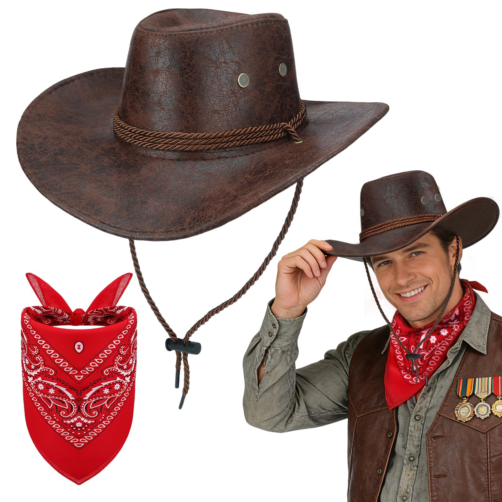 Wynlora Unisex Cowboy Hat & Red Bandana Set