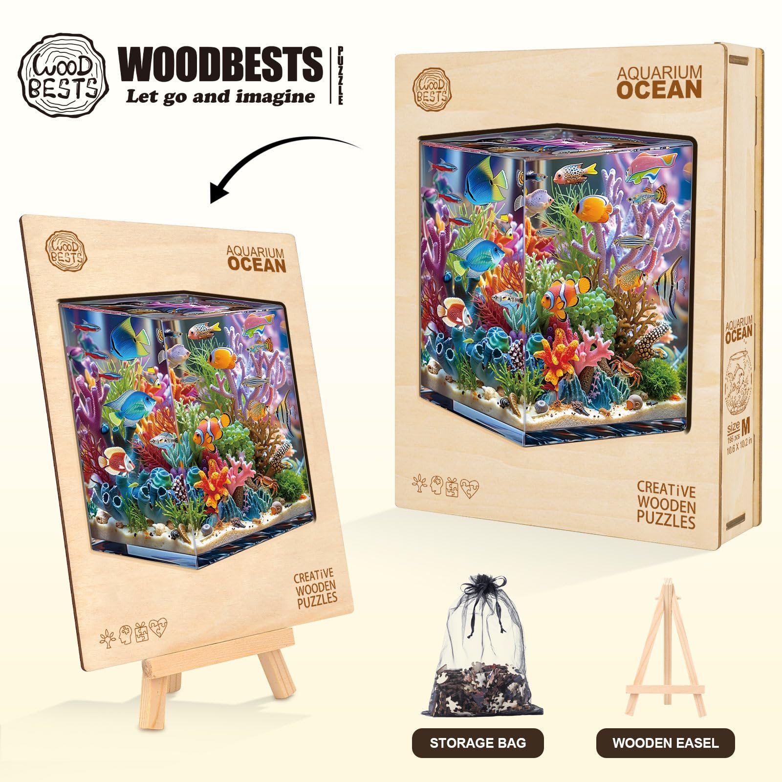Jigfoxy Puzzle in legno per adulti, puzzle con acquario oceano con pezzi unici a forma di animale, rilassante gioco rompicapo, regalo di compleanno per familiari e amici (L-32 x 31 cm, 170 pezzi)