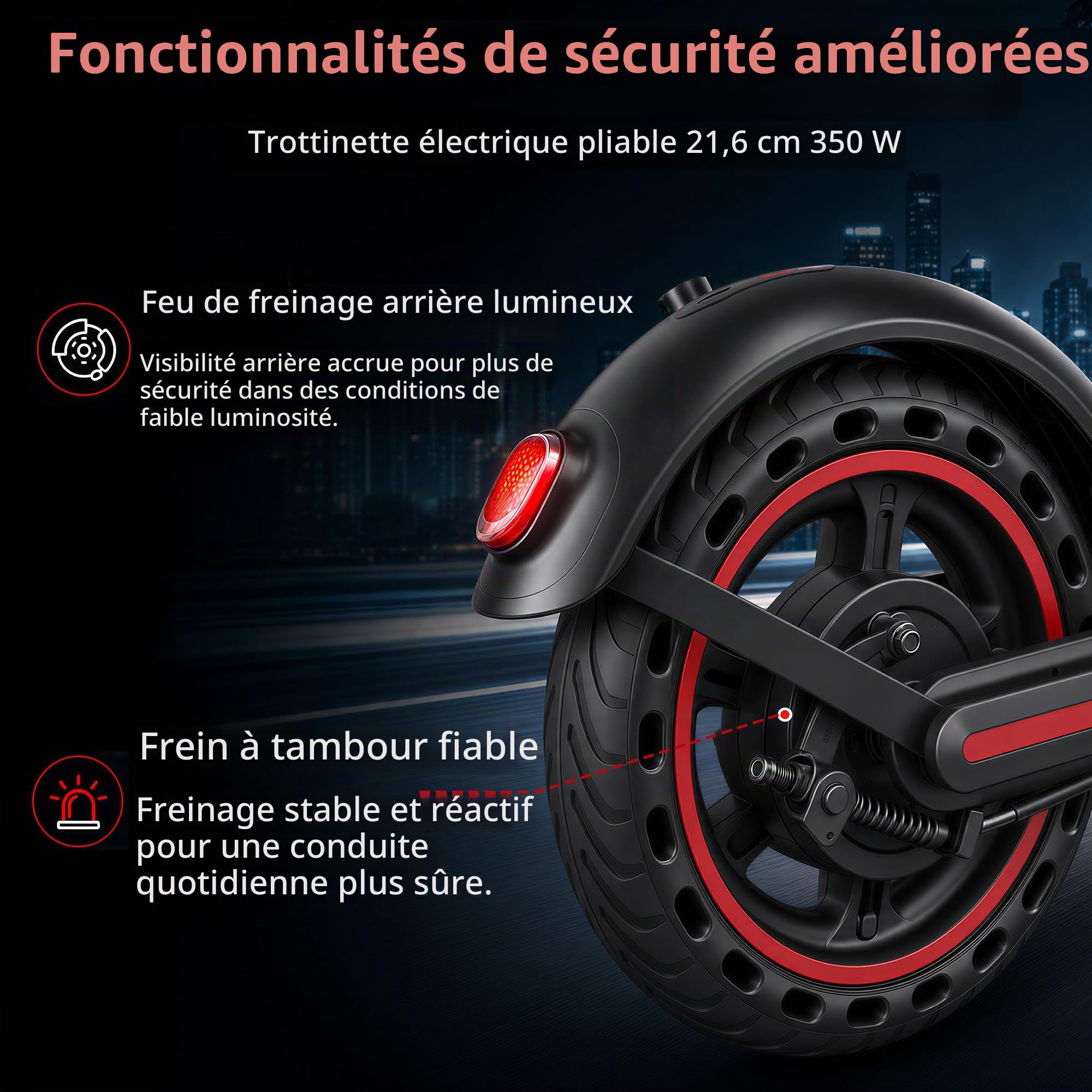 Trottinette électrique pliable pour adultes, 10,4 Ah, autonomie 25/35 km, pneus solides 8,5", charge maximale 120 kg, contrôle avec application