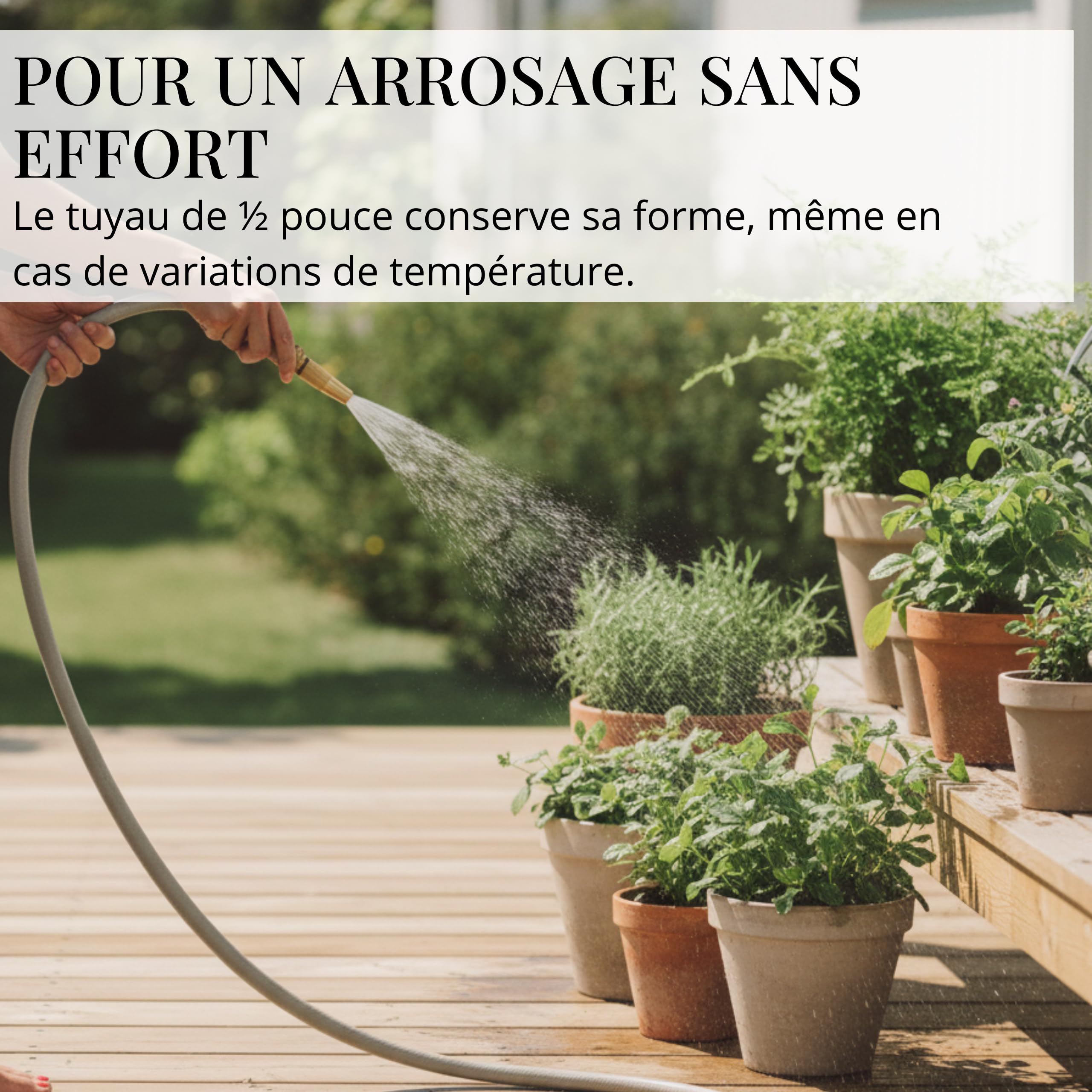 LIVLIG Tuyau d'Arrosage 30m Design – Tuyau Arrosage Flexible, 60% Recyclé, UV Résistant, Anti-Torsion, 1/2 Pouce, Grège