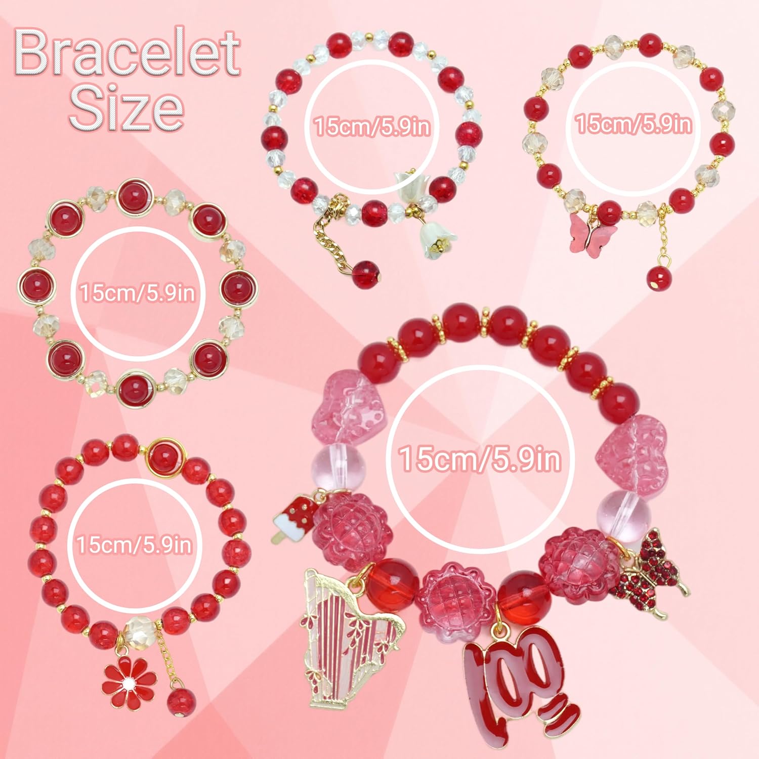 5PCS Beaded Charm Bracelets for Girls Butterfly Dainty Kawaii Crystal Beads Bracelets Set for Teens Girls Adjustable Stretch Bracelet Birthday Graduation Gift For Daughter Niece Granddaughter - Image 3