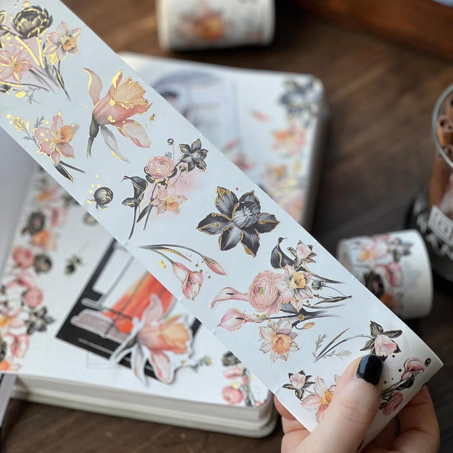 WT Auric Rose Gilded Washi Tape Sticker Set, 3 Rolls, Original Vintage Floral Decorative Masking Tape with Gold Foil, Wide Tape for Journaling, Scrapbooking, Planner, DIY Crafts & Wrapping