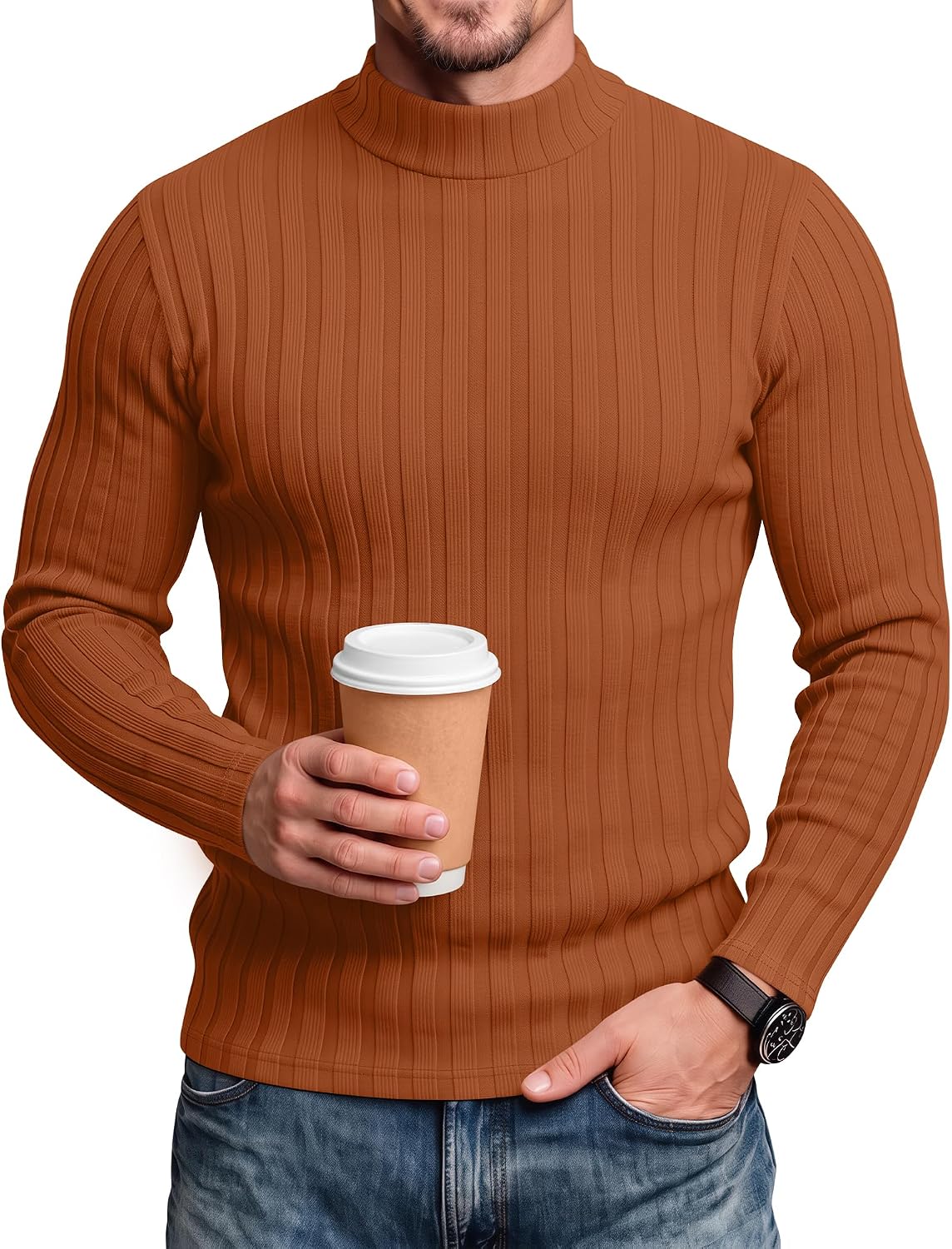 Ficerd Men's Mock Turtleneck Shirts Pullover Tops