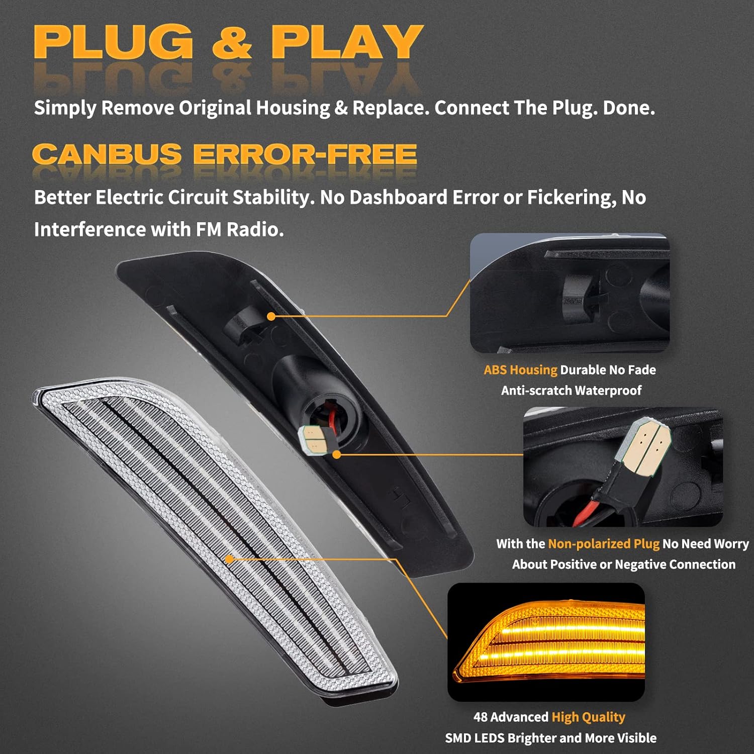 POPMOTORZ Front Bumper LED Side Marker Lights Compatible With 2003 2004 2005 2006 2007C-adilla-cCTS & CTS V Front Fender Marker Lamps Assembly Clear Lens 2PCS