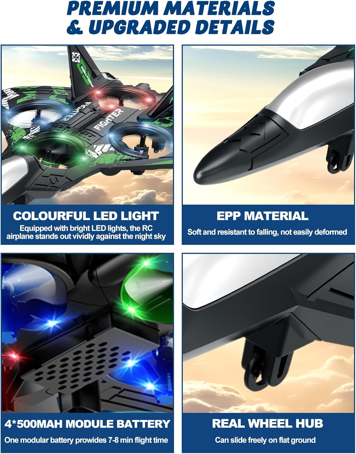 Drones for Kids Form RC Plane, Remote Control Airplane, Aircrafts for Boys and Girls, Jet Helicopter Drones with LED Lights 360° Flip, 4 Rechargeable Batteries Boy Toys (2 Pack)