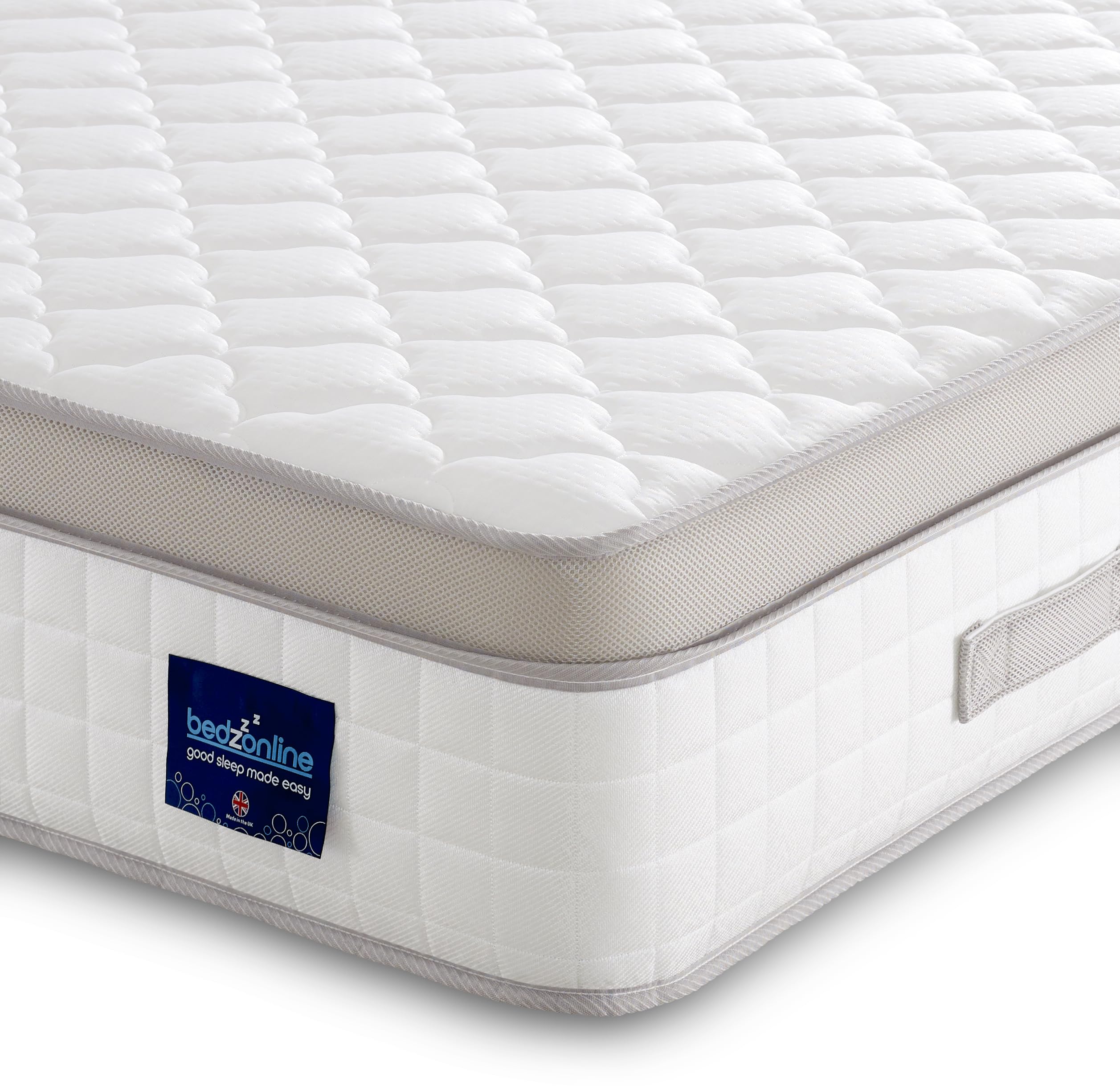 BEDZONLINE Premium Hybrid Pocket Sprung Memory Mattress - UK Double | 190 x 135 x 24 cm | Premium Hotel Feel | Medium-Firm Foam | Soft Fabric & Barrel Springs | Master Bedroom Luxury | Superior Sleep