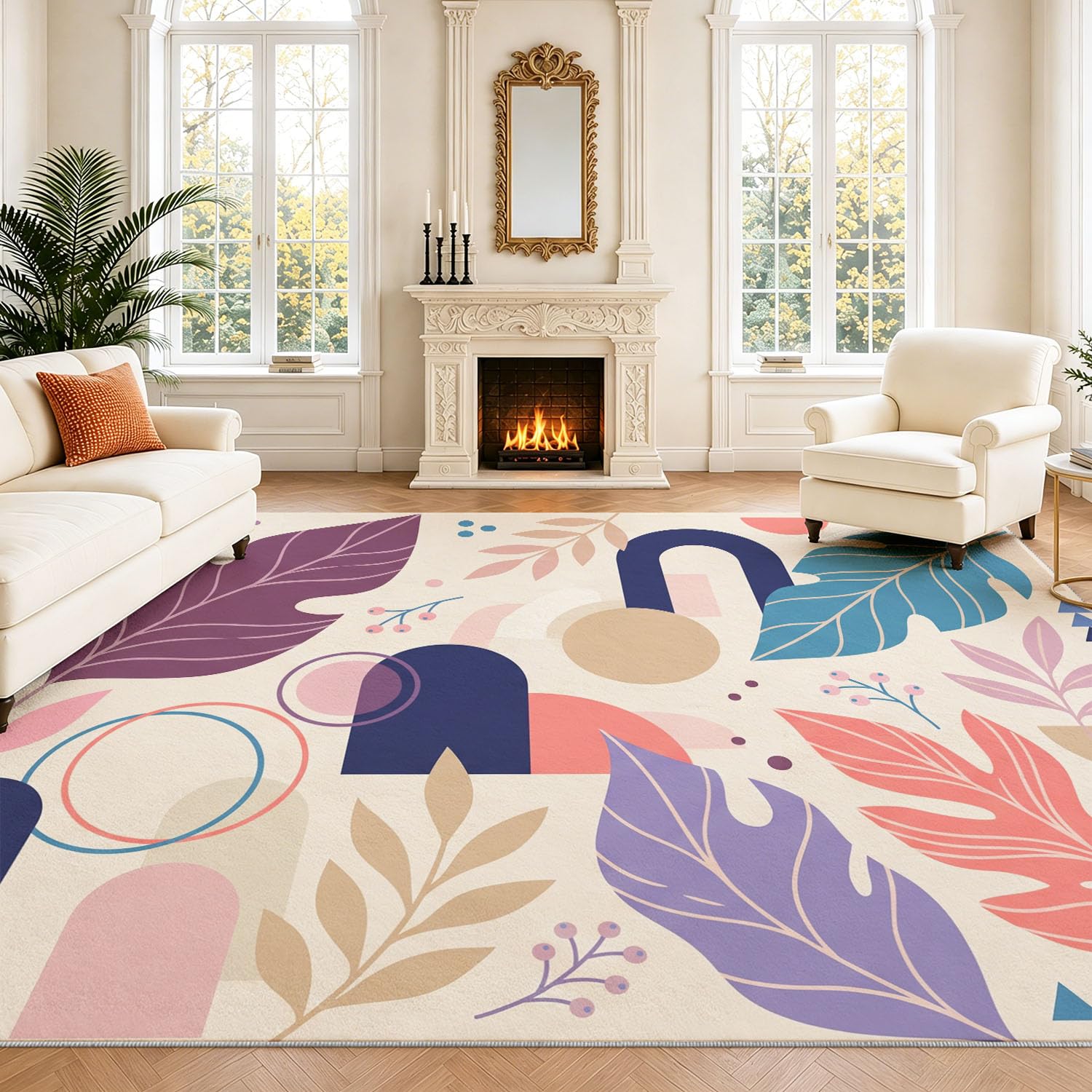 Générique Moderne Naturel Surface Lavable Tapis de Plante Feuille, Doux à Poil Bas Grands, Tapis Sol de l’entrée des Moquette pour Salon Chambre Salle à Manger 60 x 120 cm