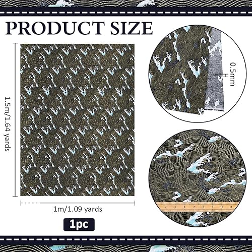 Miniatura 2 de PH PandaHall 1Yard Sea Wave Fabric 60.6Inch Wide Japanese Wave Fabric Cotton Coffee Upholstery Fabrics Retro Printed Sewing Fabrics for DIY Crafts
