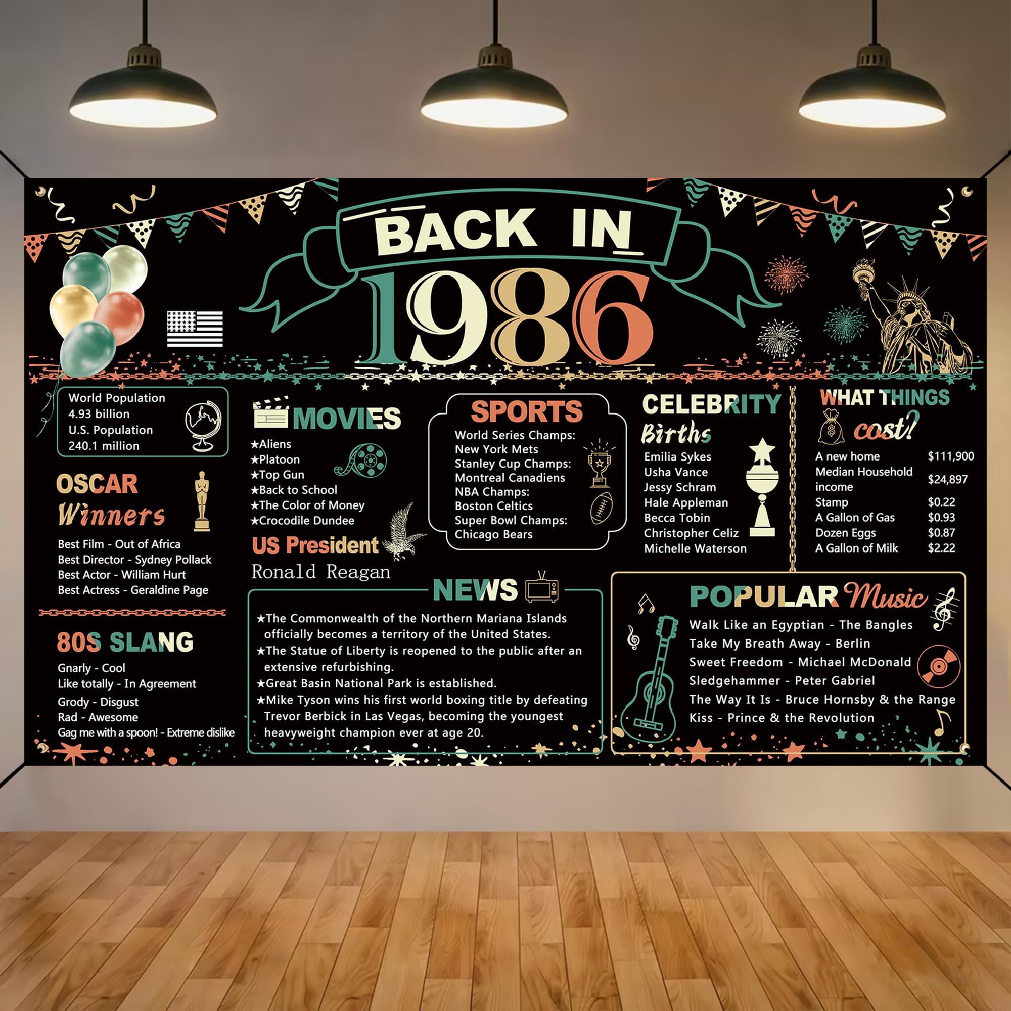 DARUNAXY 40th Birthday Party Decorations, Colorful Back in 1986 Banner
