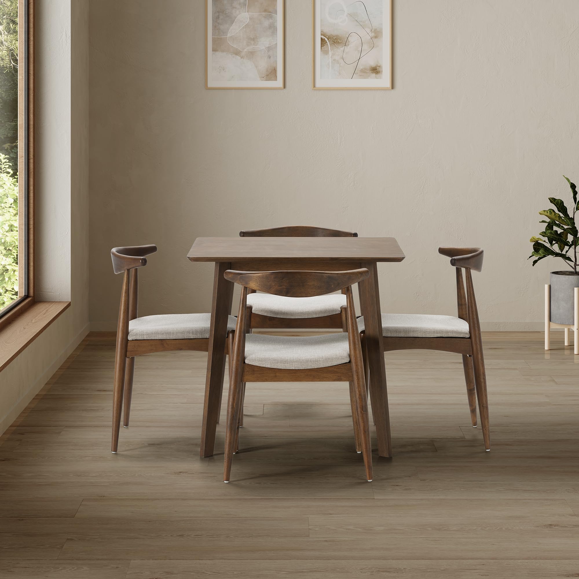 HOMN LIVING Ensemble Table à Manger Carrée 80x80 cm et 4 Chaises Corzo Noyer