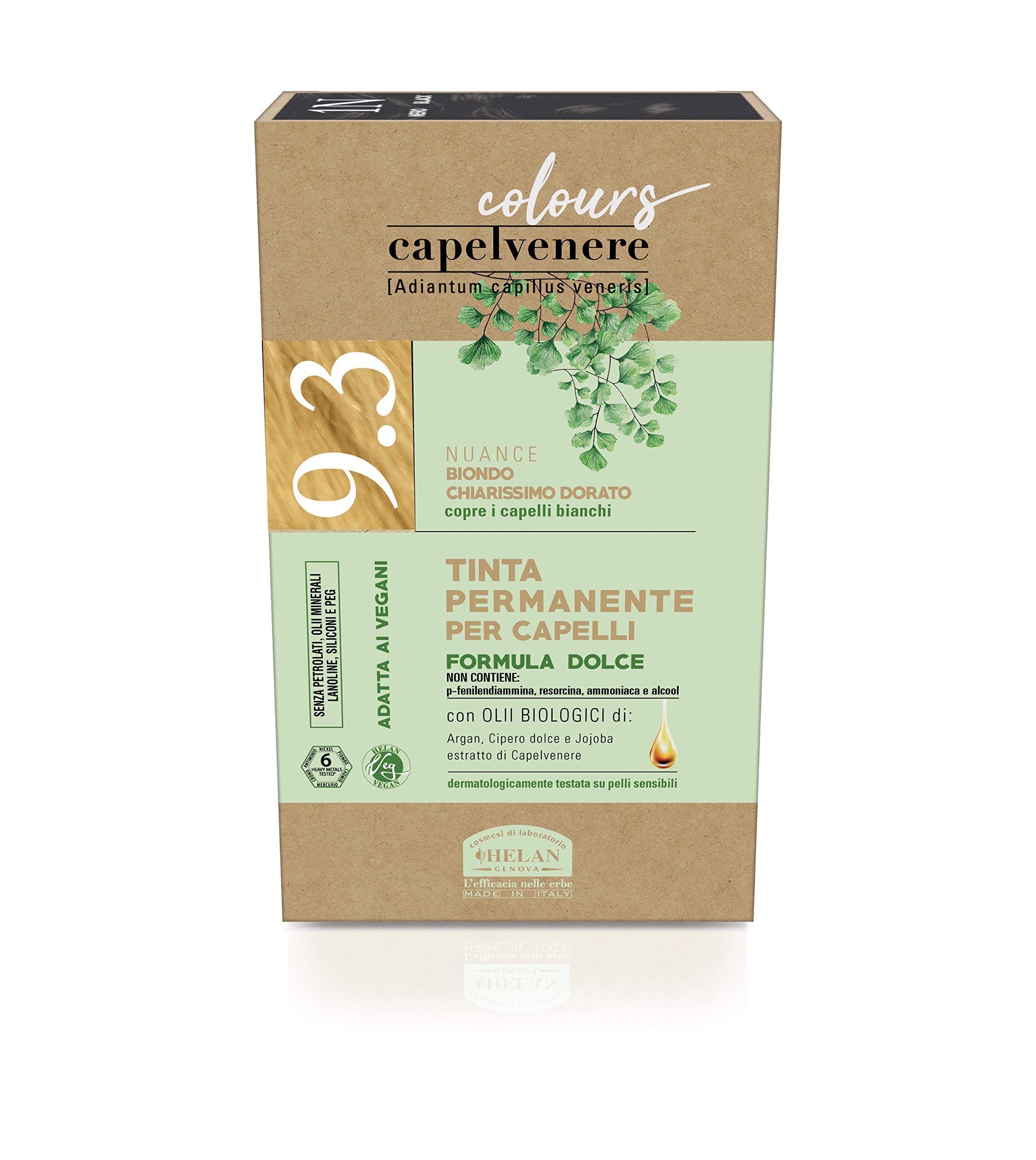 Helan, Capelvenere Colours, 9.3, rubio claro dorado, tinte permanente, sin amoniaco