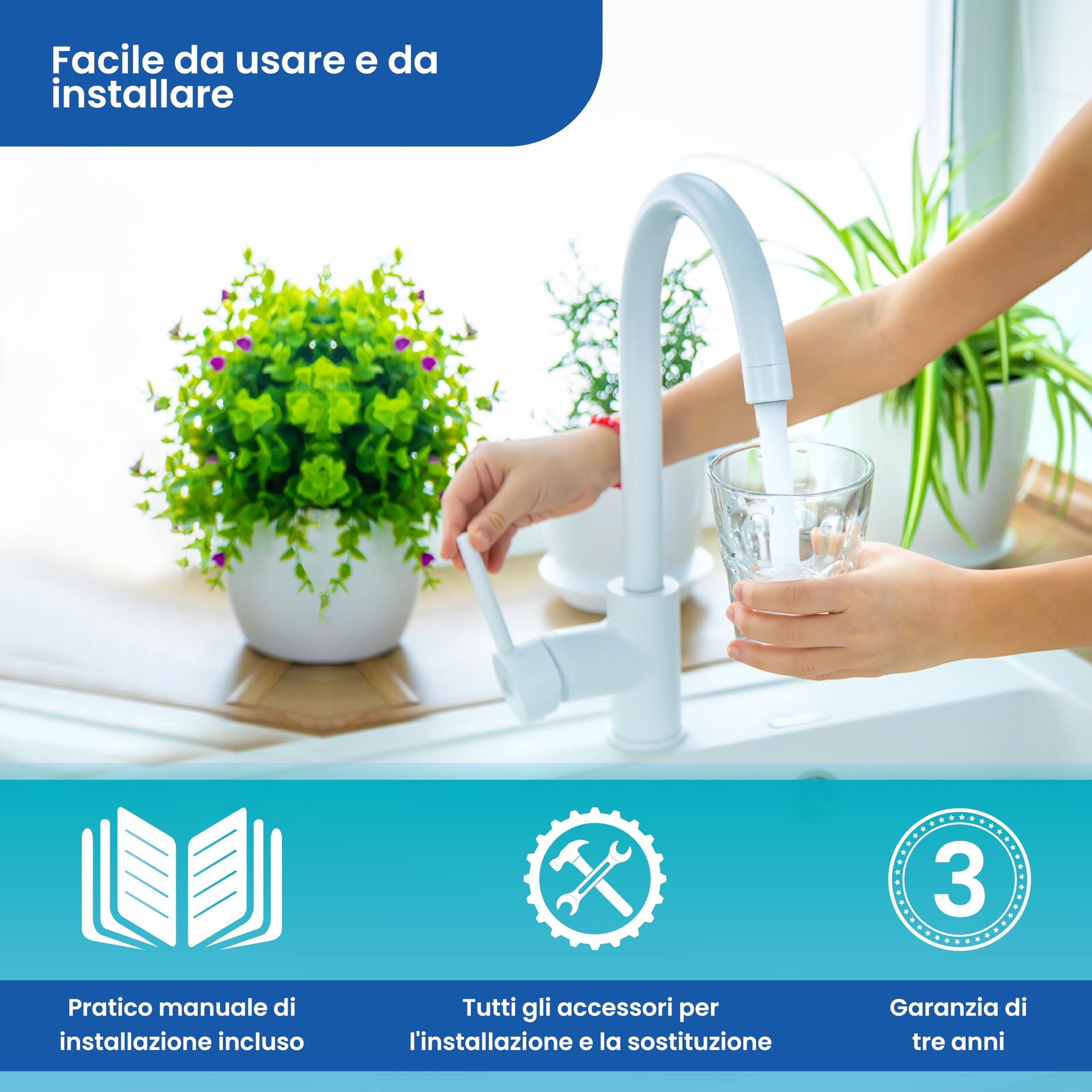 NATURE WATER PROFESSIONALS 5 confezioni di filtri a osmosi inversa Gold Line per osmosi inversa domestica e membrana Vontron 50GPD - Filtri a osmosi inversa a 6 stadi Include connettori, tee e teflon