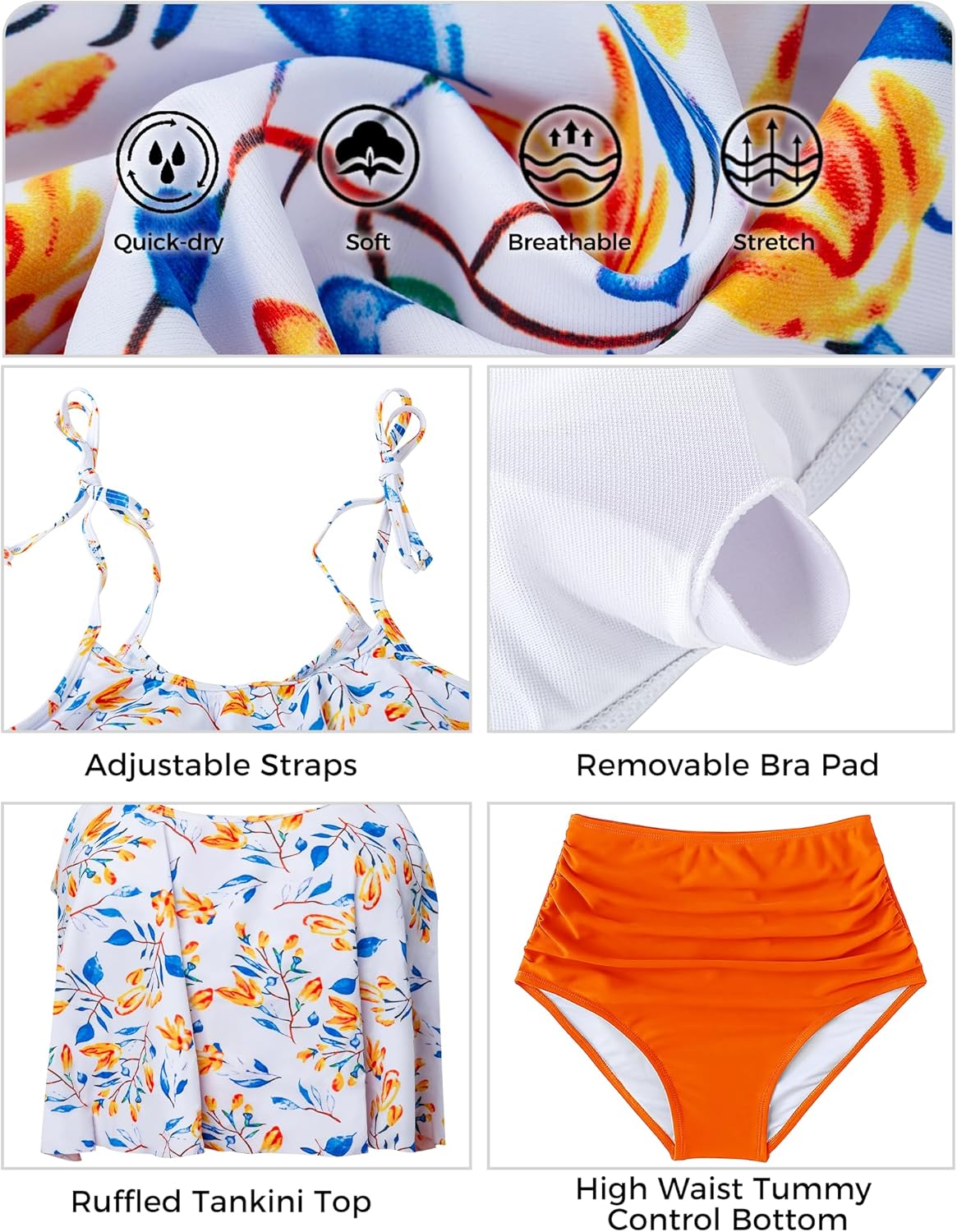 Buauty Bikini Bathing Suits for Women Two Piece Swimsuits Tummy Control Bottom Ruffled Flounce Tops High Waisted Bikini Sets - Image 7