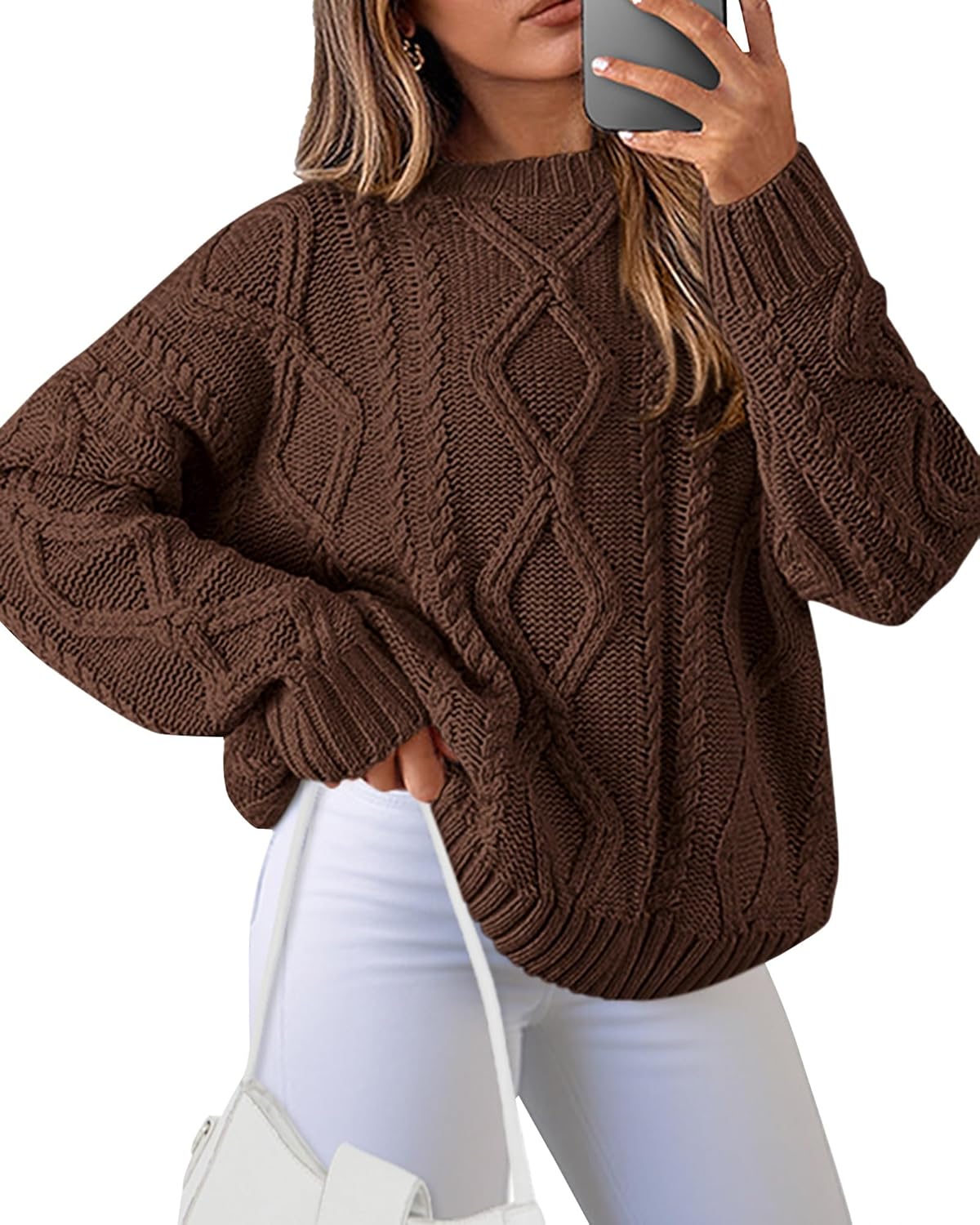 BTFBM Casual Women Long Sleeve Sweater 2026 Fall Ribbed Knit Pullover Loose Crewneck Cable Sweater Jumper Tops