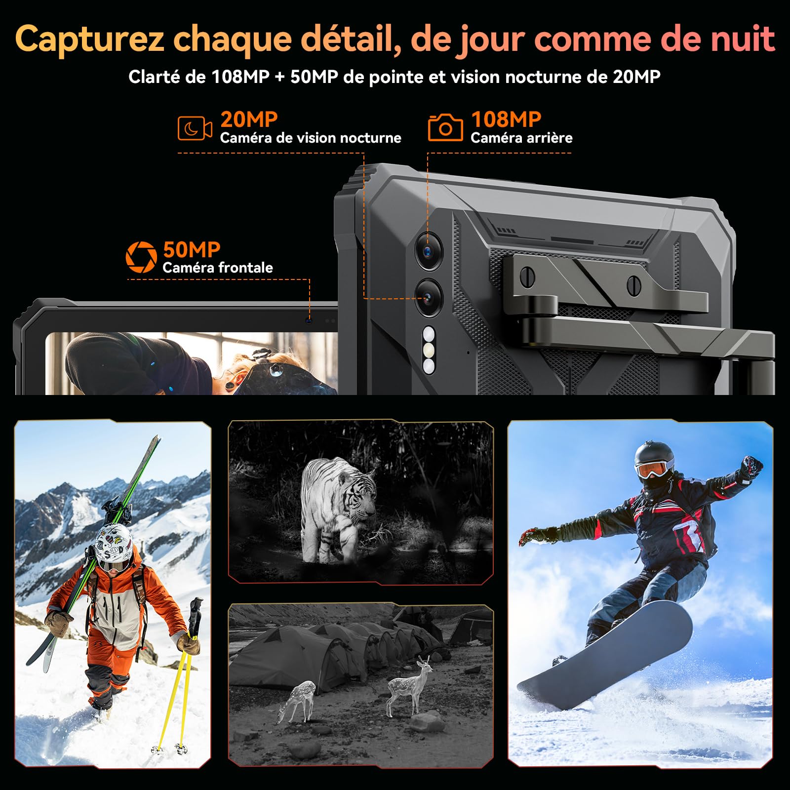 Blackview Tablette Incassable, 30000mAh, Dual 5G LTE, 36Go RAM + 512Go ROM, Tablette Robuste 11 Pouces, Caméra Vision Nocturne 20MP & 108MP, IP68/IP69K Etanche, Charge Rapide 55W, WiFi 6/GPS/NFC