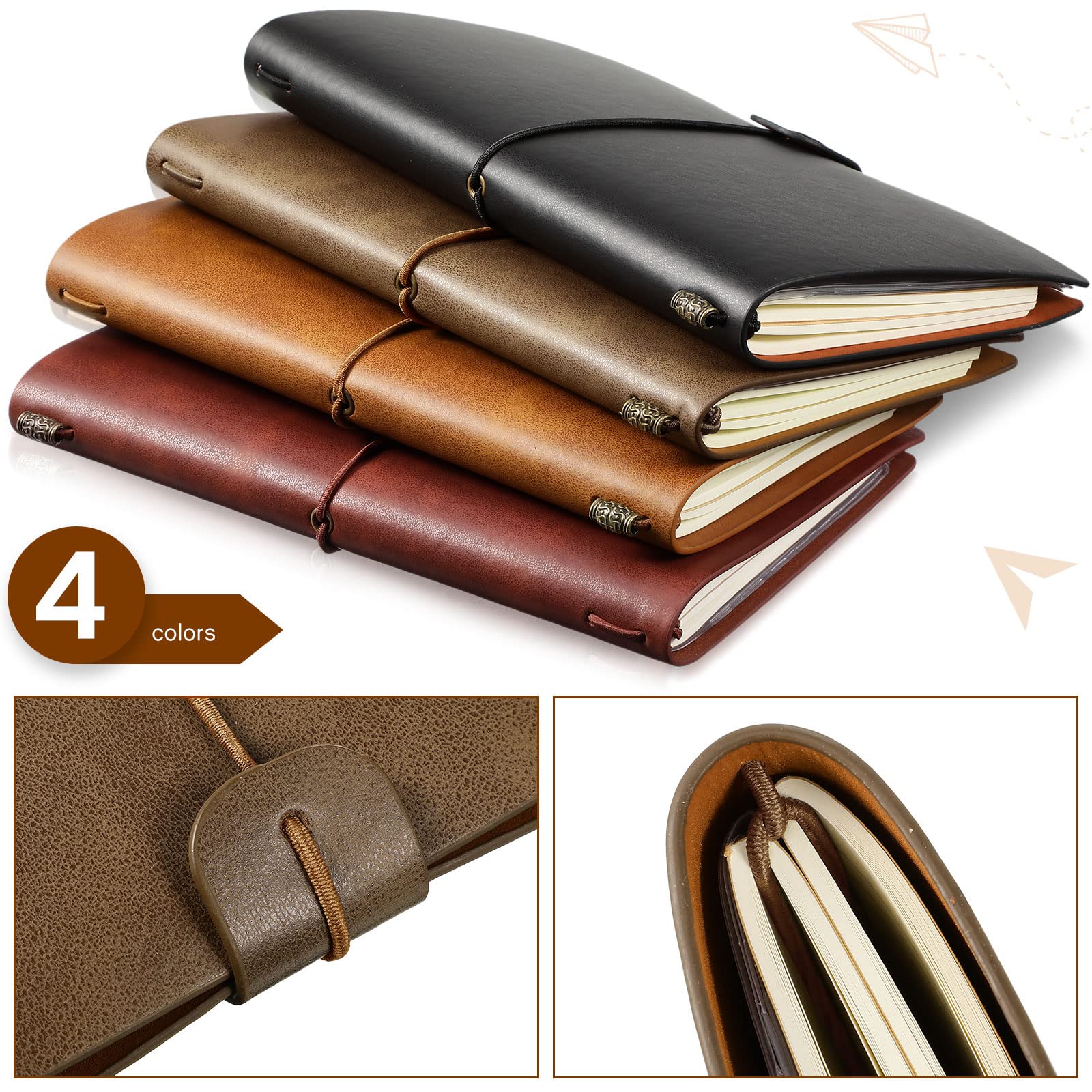Lot de 4 carnets de notes rechargeables en cuir de 12,9 x 19,8 cm - Pour homme et femme - 80 feuilles/160 pages