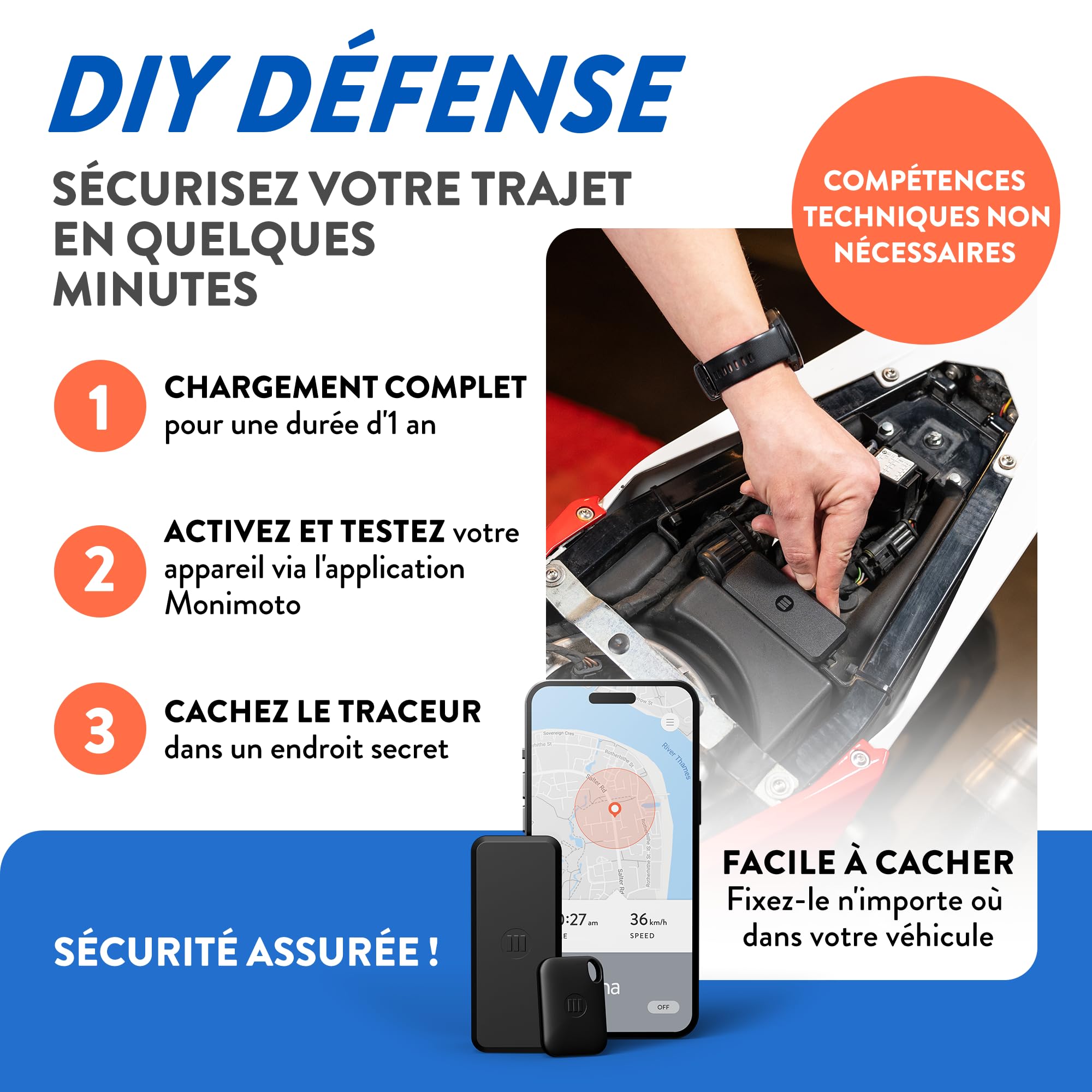 Monimoto 9 Anti-Theft GPS et Tracker d'Alarme - Installation DIY, sans Câblage, Étanche, Couverture Mondiale - pour Véhicules, Motos, Voitures, Vélos, Quads, Moteurs de Bateaux, Caravanes