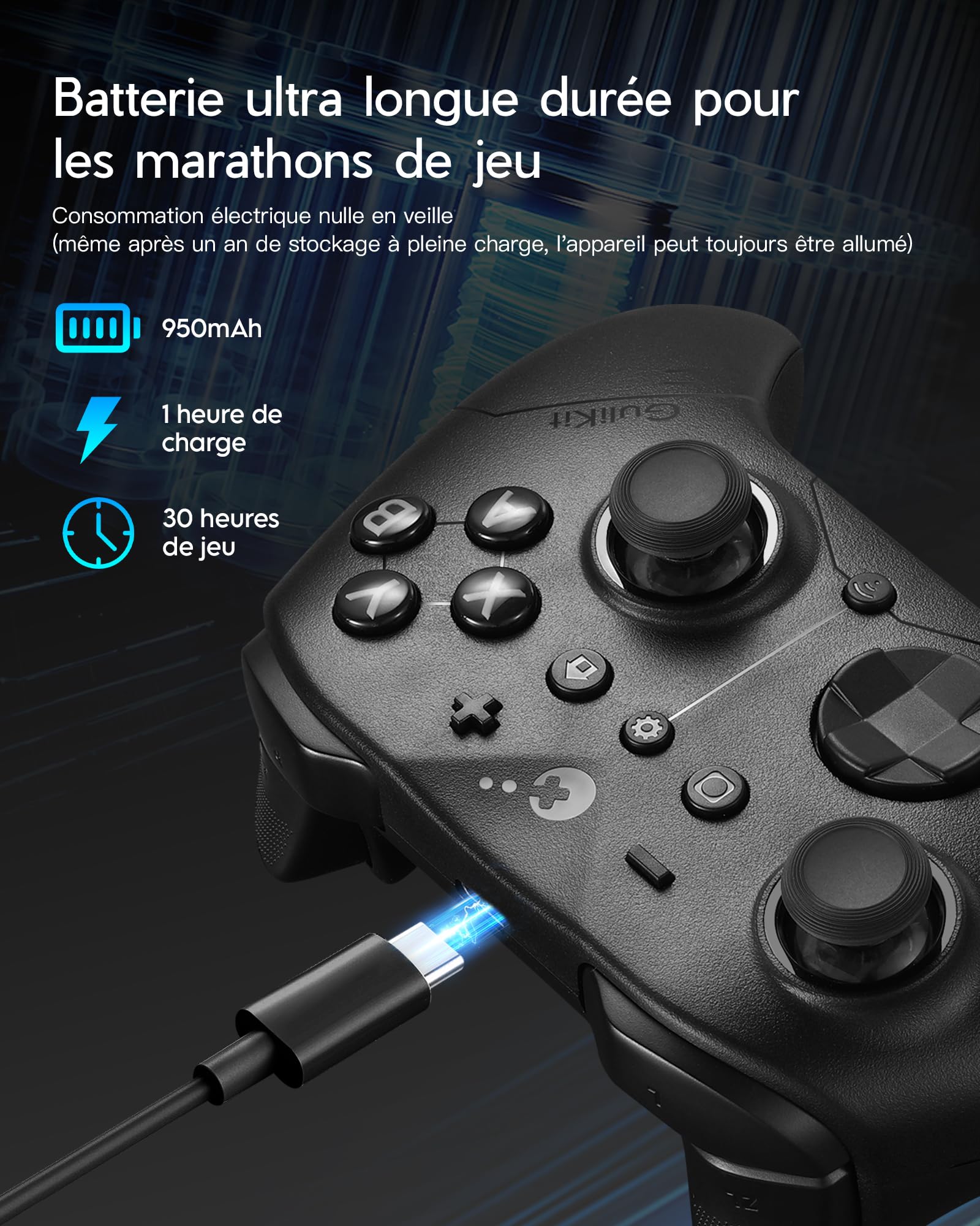 GuliKit ES PRO Manette Sans Fil pour PC Switch 1/2 Android – La manette la plus Rapide avec une Latence de 3,25 ms, Des Joysticks TMR, une Autonomie de 30 Heures et une Fonction de Réveil