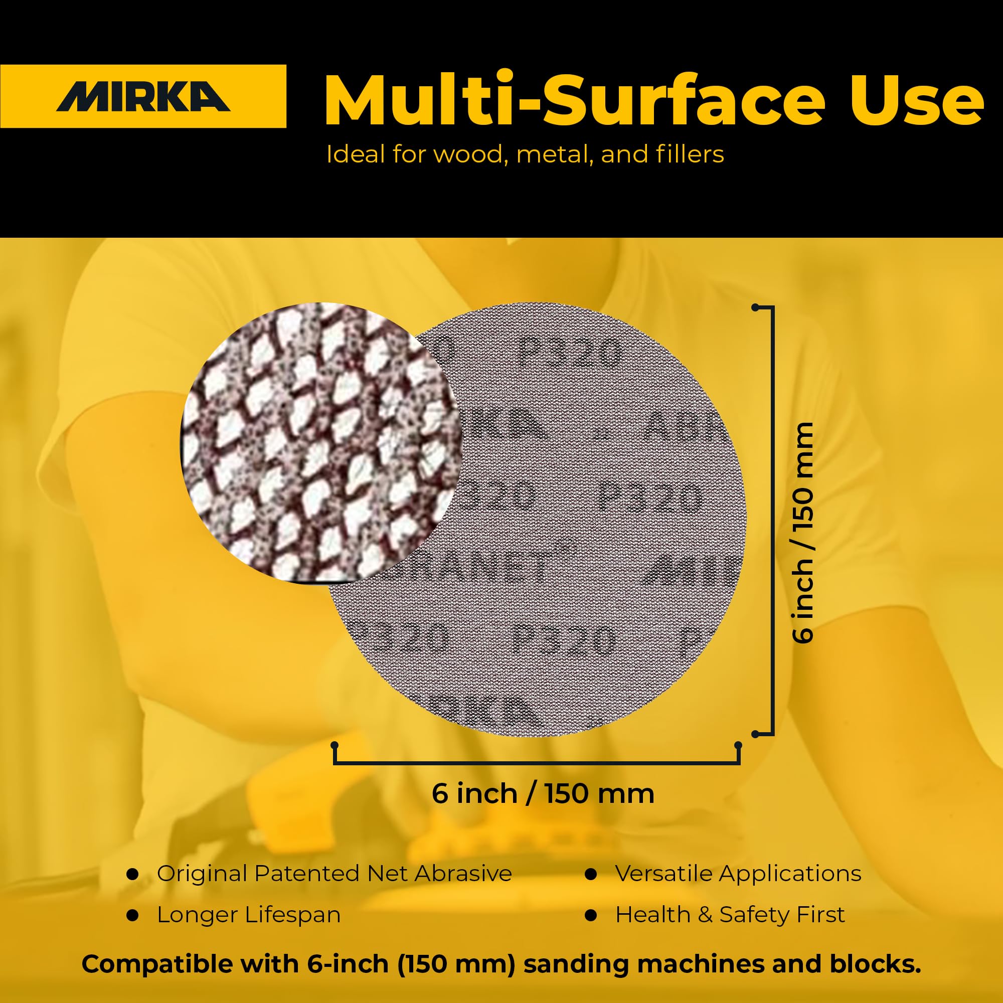 Mirka 9A-241-120 - Discos de lijado abrasivos de malla de grano 120 de 6 pulgadas, sin polvo, caja de 50 discos