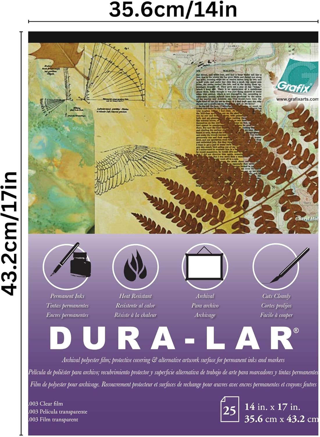 Grafix Dura-Lar 0.003" Film, Ultra Clear, Glossy 14"x17" Sheet, Mylar/Acetate Alternative for, Blank Stencils and Templates, Protection, Transparencies, Windows, Arts and Crafts, Pad of 25 Sheets