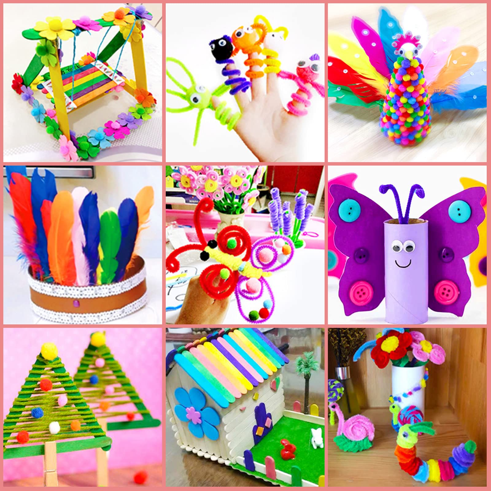 Withosent Kit Manualidades Niños 2200+PCS, DIY Creativo Kit Manualidades Material, con Limpiapipas, Pompoms, Wiggle Eye, Cuentas, Lentejuelas, Juego Creativo Regalo Craft Niños Niñas