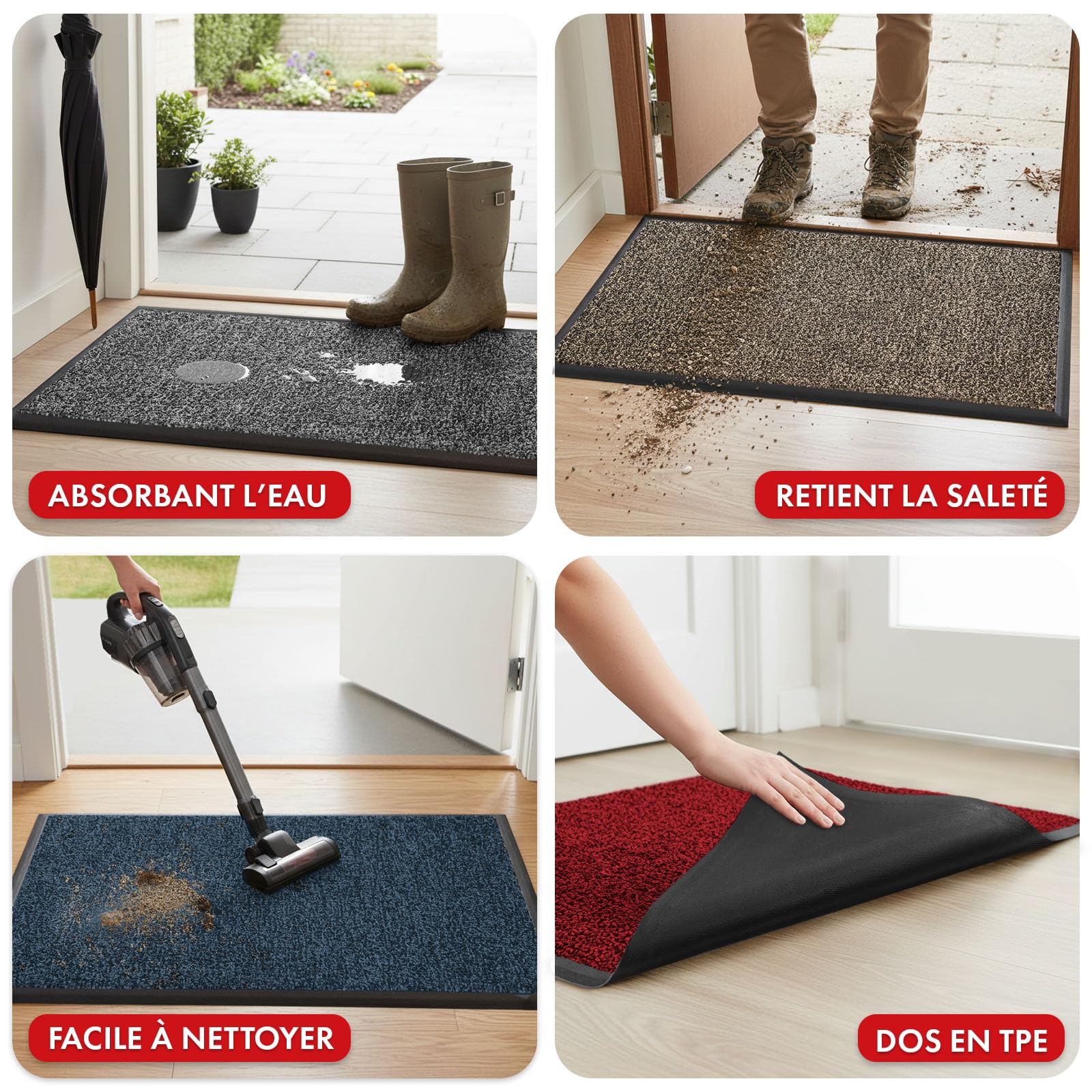 KARAT Paillasson Antidérapant pour les entrées, le couloir, tapis sous la porte d'entrée, avec technologie innovante TPE sur le bord et l'arrière, modèle Space 205 (Bleu, 120 x 180 cm)