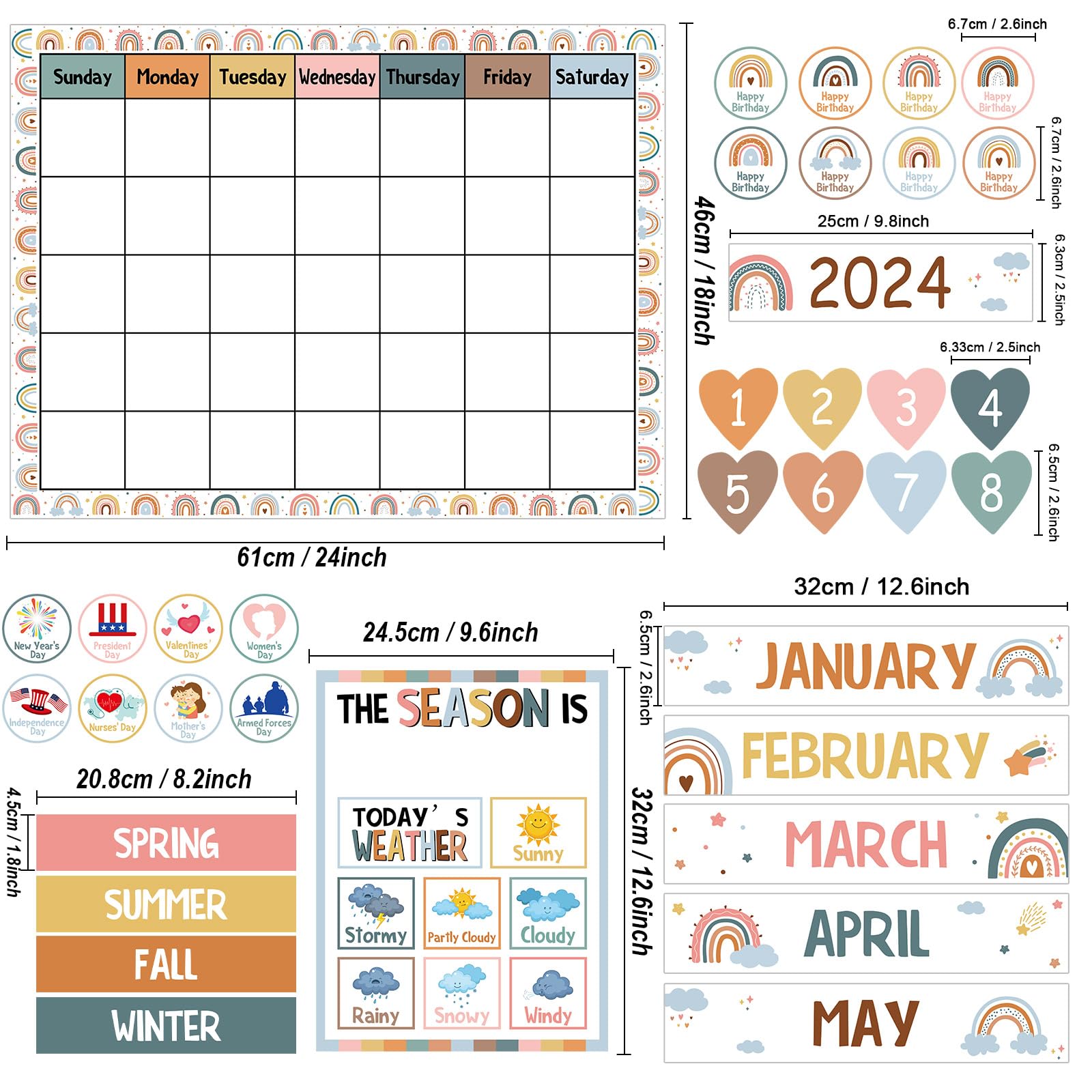 Snapklik.com : Qyeahkj Boho Rainbow Classroom Calendar Set Bulletin ...