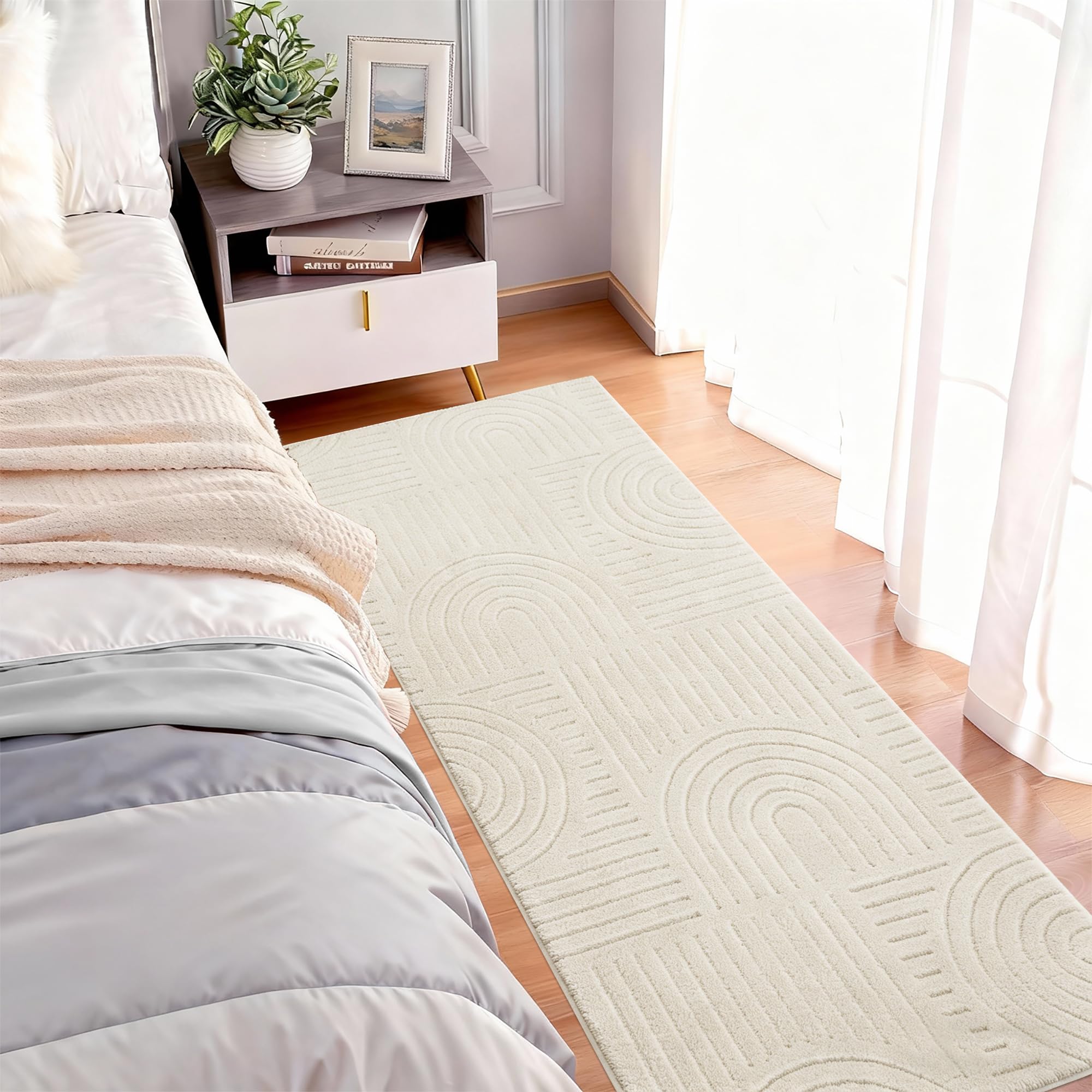 Famibay Tappeto Corridoio 80x200cm Antiscivolo Tappeto Runner Cucina Moderna Passatoia Corridoio Lavabile Morbido per Cucina Lavanderie Ingresso Beige