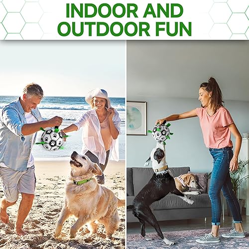 Miniatura 3 de QDAN - Pelota de fútbol con correas para perros, juguetes interactivos, regalos de cumpleaños para cachorros, juguete de forcejeo y agua, pelotas