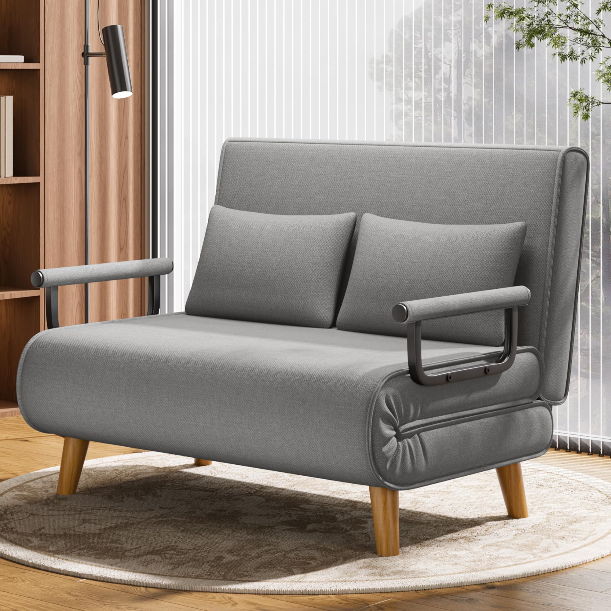 Xbro Divano letto a 2 posti con funzione letto, poltrona letto con schienale regolabile e 2 cuscini, poltrona con sonnolenza per piccolo appartamento (grigio chiaro)
