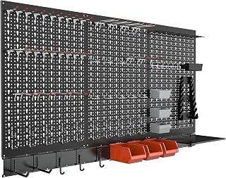 TORACK 109PCS Metal Pegboard Wall Organizer Kit for Garage - Heavy-Duty Steel Panels, Bins, Hooks, Shelf for Tools & Workbench Storage (Black)