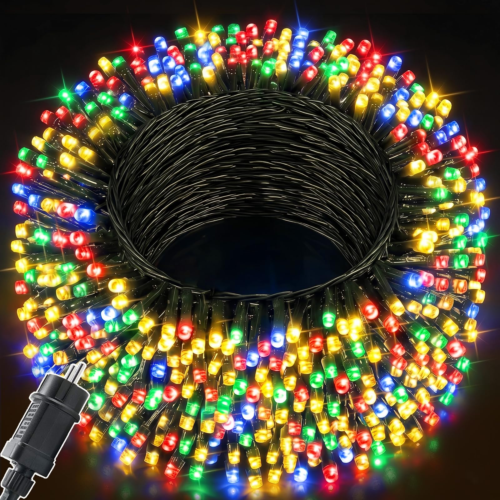 Guirlande Lumineuse Exterieure Intérieur 100m/1000LEDs Guirlande Lumineuse Sapin en 8 Mode, Étanche IP44, Minuterie, Fonction Mémoire, Deco Noel Exterieur pour Chambre, Mariage, Multicolore