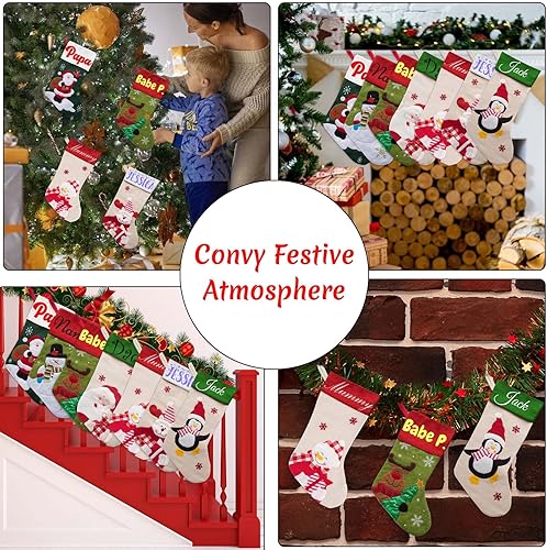 Miniatura 5 de Xsersao Juego de medias de Navidad personalizadas de 1, 2, 3, 4, 7, calcetines de Navidad personalizados con nombre familiar, regalo de Navidad