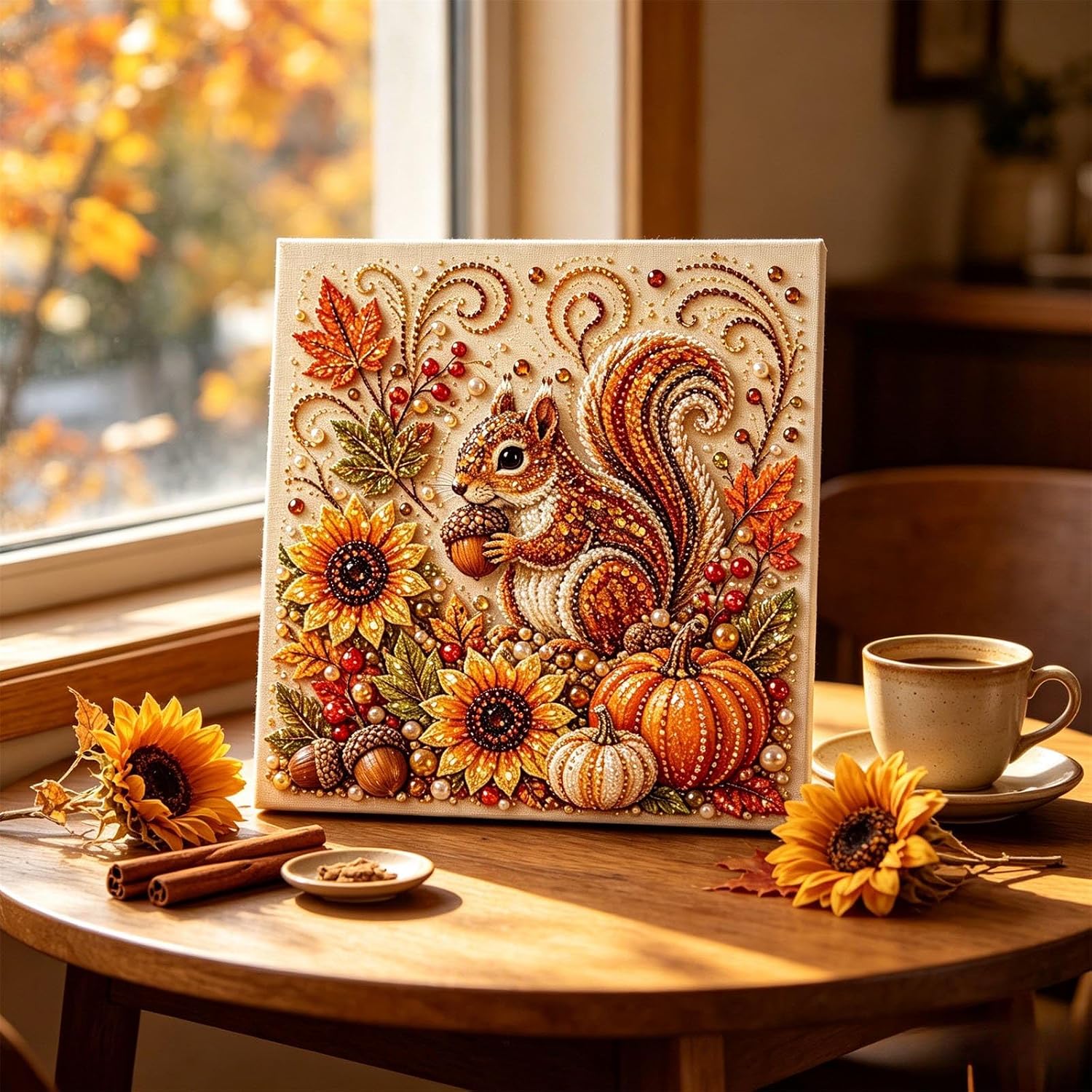 Fall Pearl Art Kits for Adults, Squirrel Diamond Art Pearl Painting Kit