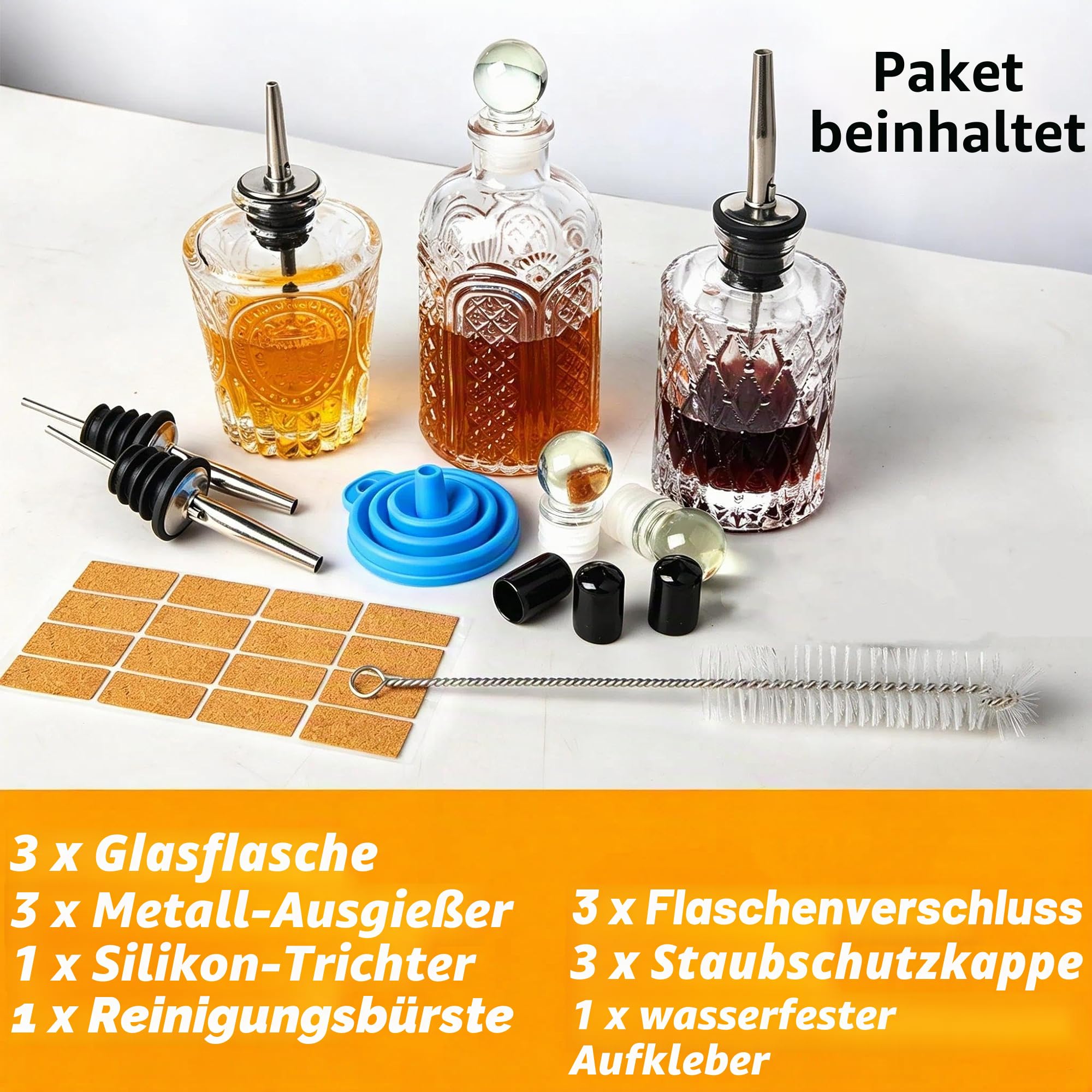 Glas Sirup spender Set Kaffeesirup spender für Küche Coffee Bar, Essig und Ölflaschen Olivenöl Flasche 3 Packung
