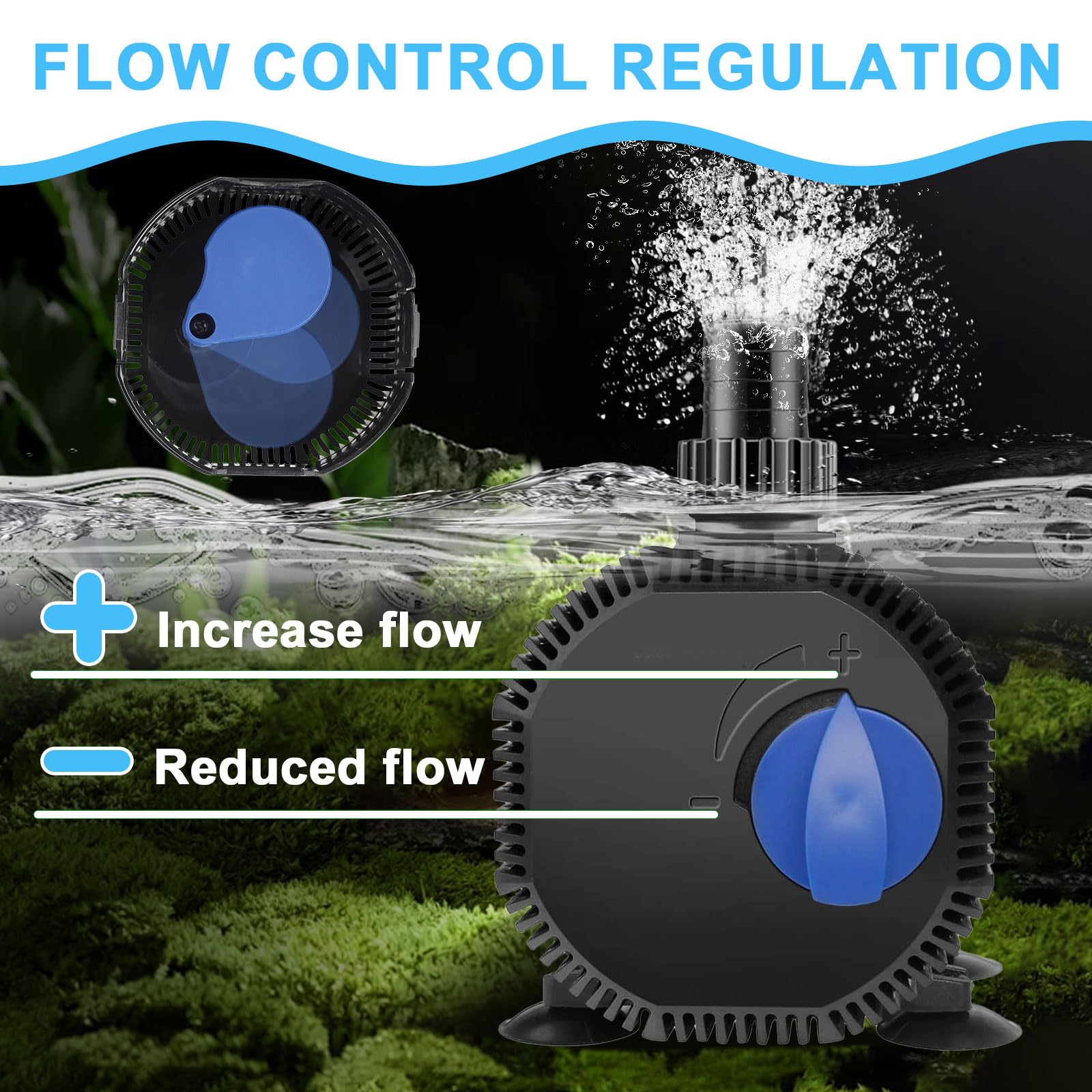EXLECO Bomba de Agua Sumergible 45W con Filtro, 2700L/H, Cable 10M, 2 Boquillas para Estanque y Fuente de Jardín