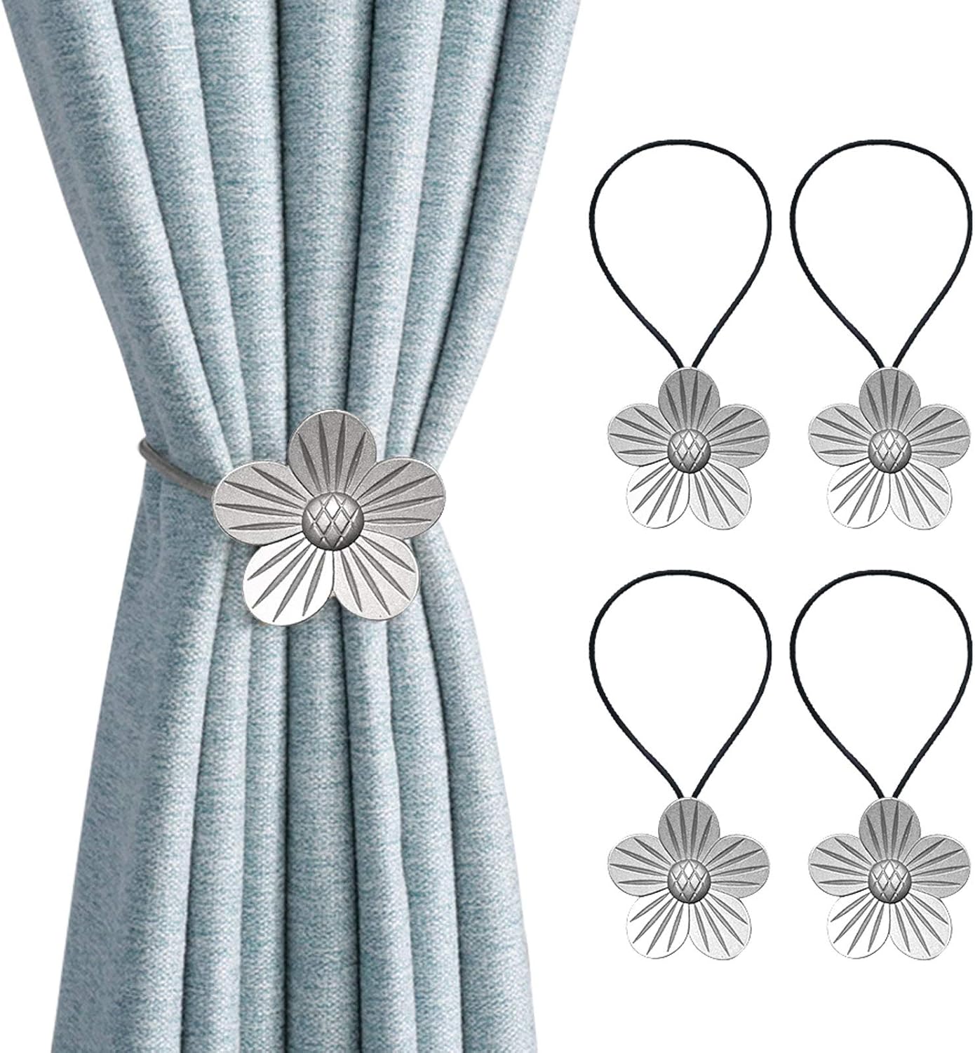 RISHNEG Curtain Tiebacks, 4 Pack Resin Flower