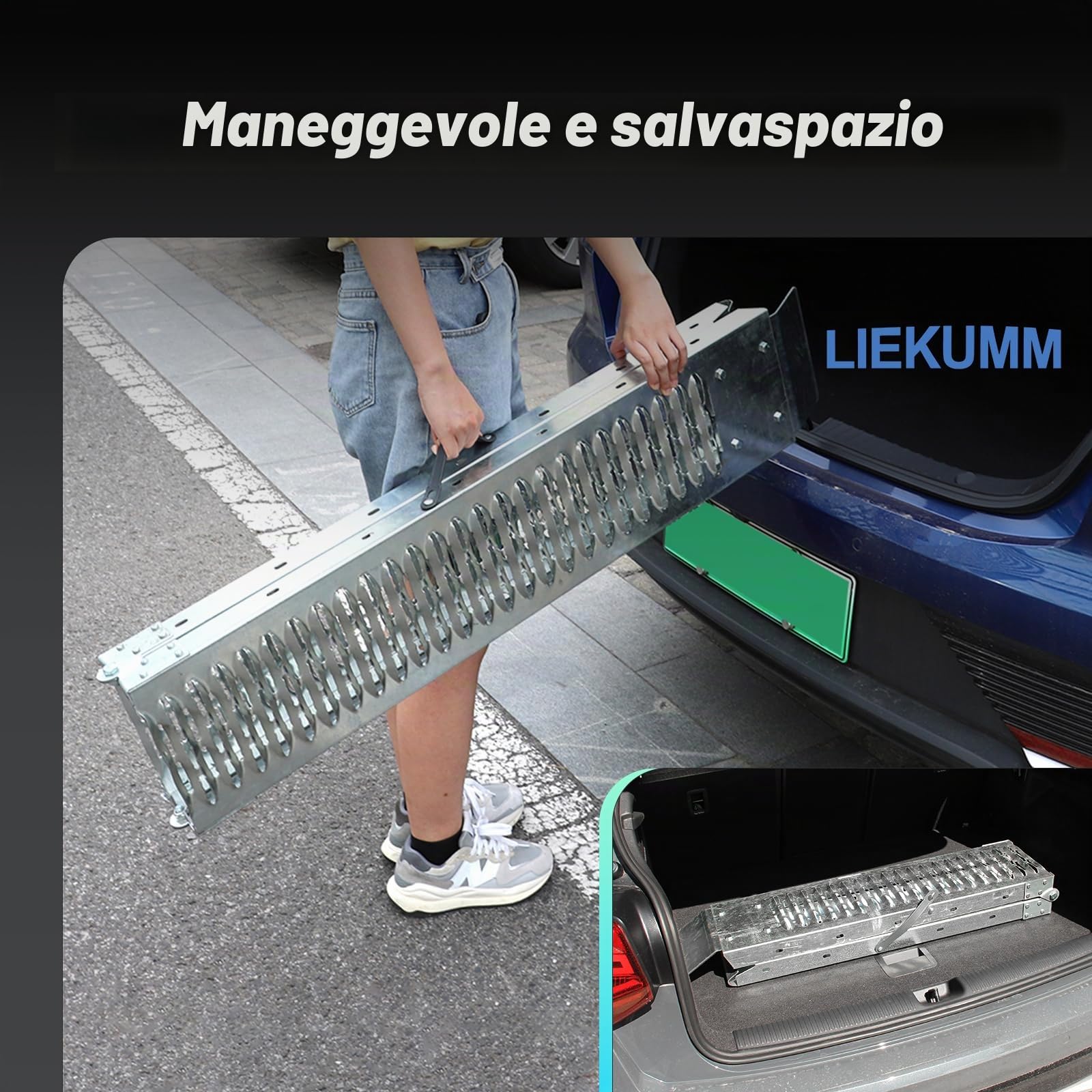 LIEKUMM - Rampa di carico, 170 x 22 cm, capacità di carico 440 kg, in acciaio bi-Fold resistente, per camion e rimorchi, kit di rampe separate per l'installazione fai da te (confezione da 2)