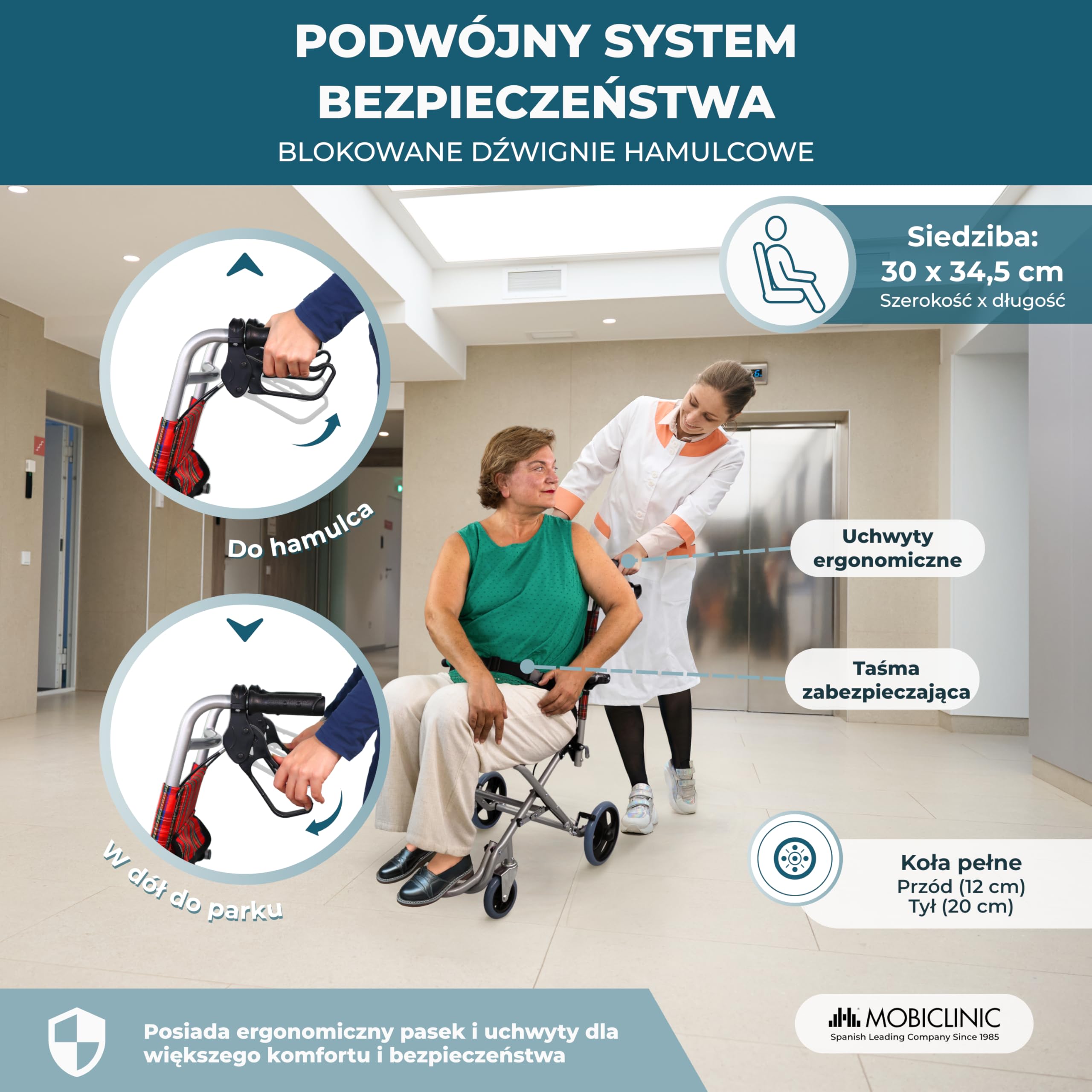 Mobiclinic®, Wózek inwalidzki tranzytowy dla osób starszych, Modell neptuno, Aluminium, Składany, Składany podnóżek i podłokietniki, Siedzisko, Ultralekki, Hamulce na uchwytach, Czarny