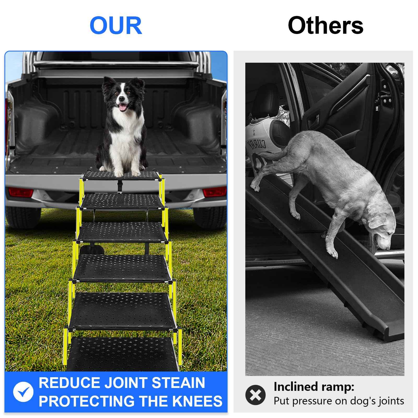 Rampas para perros grandes, escaleras para perros con superficie antideslizante y cinta reflectora, escaleras plegables portátiles para perros, para coches, SUV, camiones, soporte de hasta