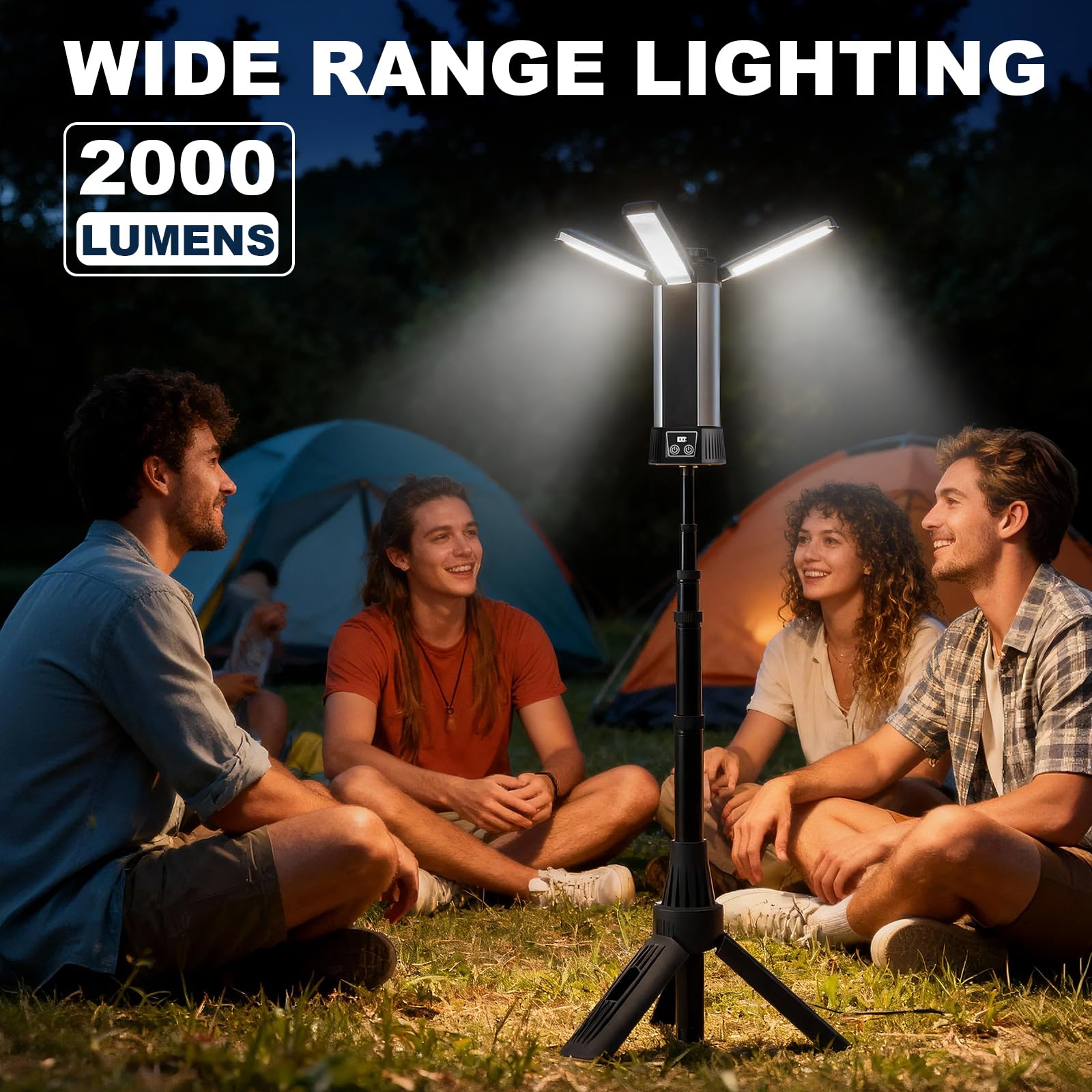 Wiederaufladbare Camping-Laterne, Teleskop-Stativ und Magnetfuß, 2000 lm, Arbeitsleuchte mit 3 Farbtemperaturen, Taschenlampen-Modi und SOS-Rotlicht für Camping, Wandern und Notfall