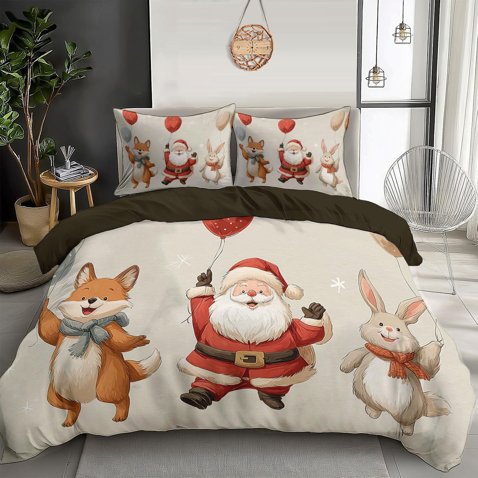 Housse de couette Noël 140x200 parure de lit enfant beige