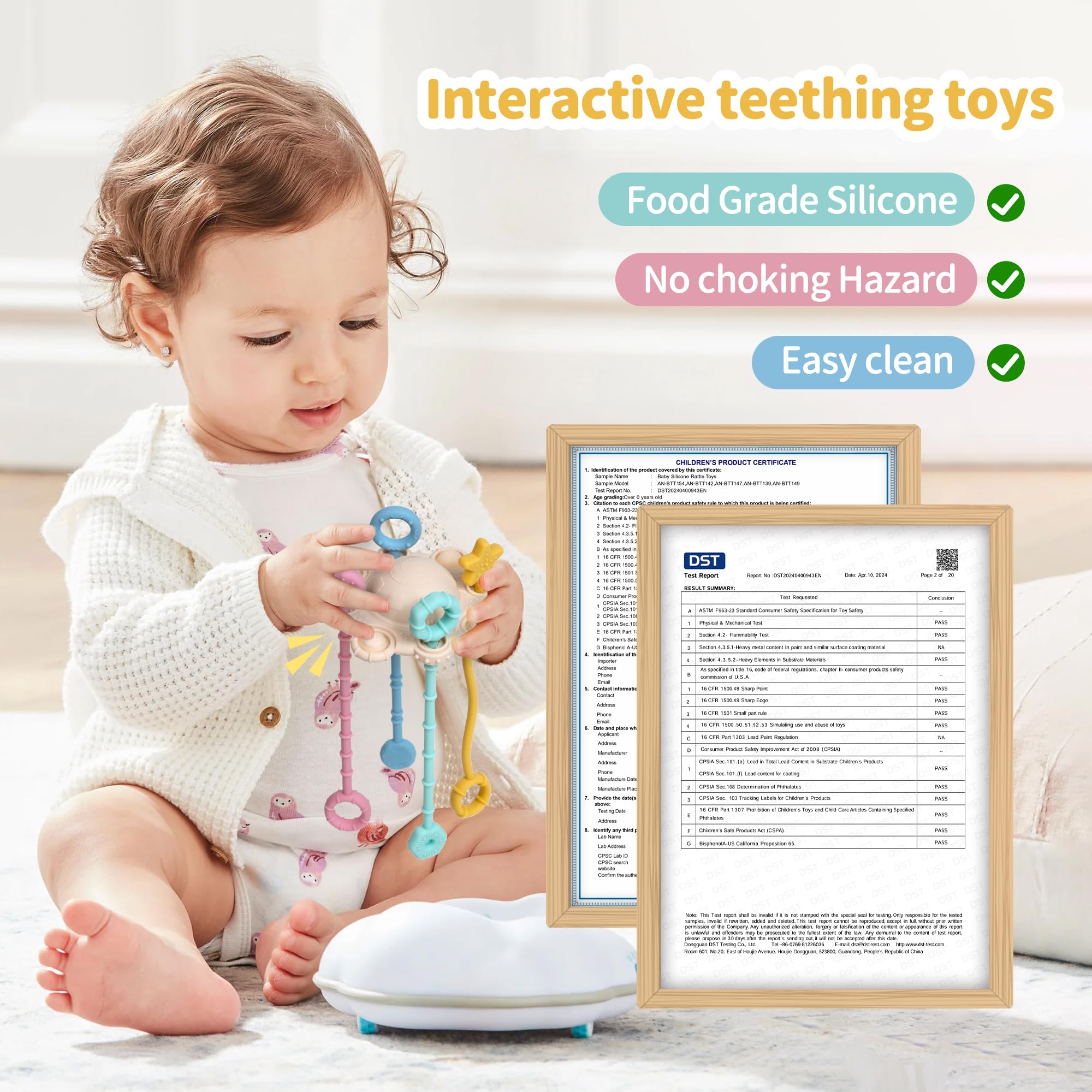 Montessori - Juguete de cuerda para bebés, juguete de desarrollo temprano de silicona de grado alimenticio, juguete de viaje para habilidades motoras finas, regalos sensoriales (color crema)