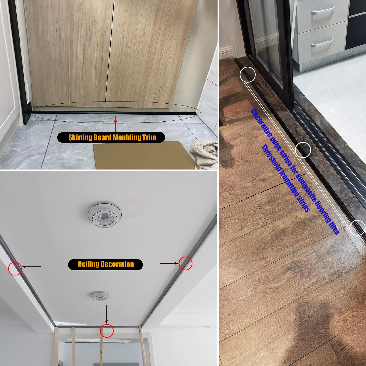 Viertelrund-Kabelkanal in Holzoptik, Eckkabelabdeckung, Selbstklebende Bodenleiste mit Kabelkanal, Sockelleisten-Kabelverdeck (2 Stück),Silber,3×105 cm