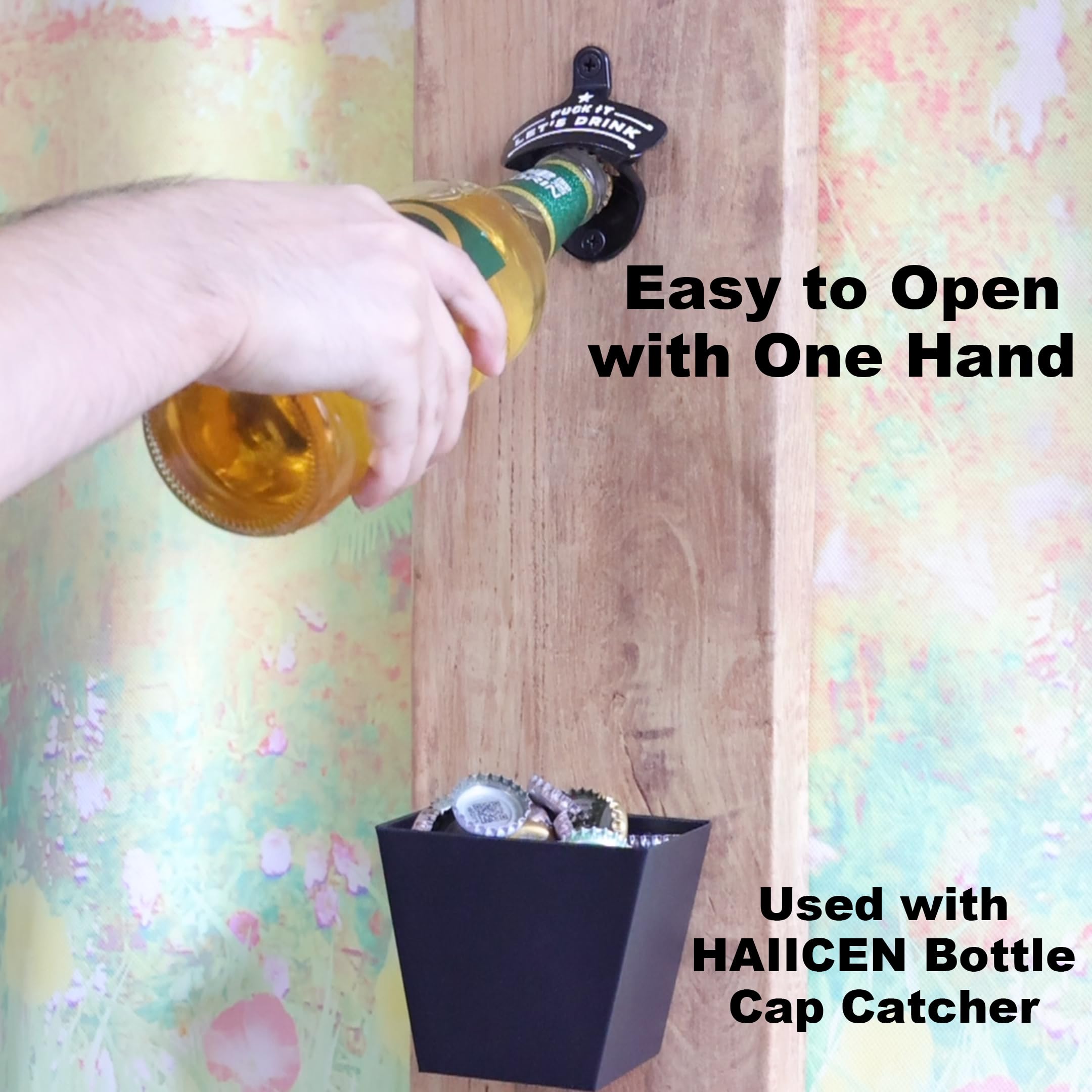 Abridor de botellas negro para pared, divertido abridor de cerveza montado en la pared para hombres, papá, amantes de la cerveza, regalos (paquete de 3)