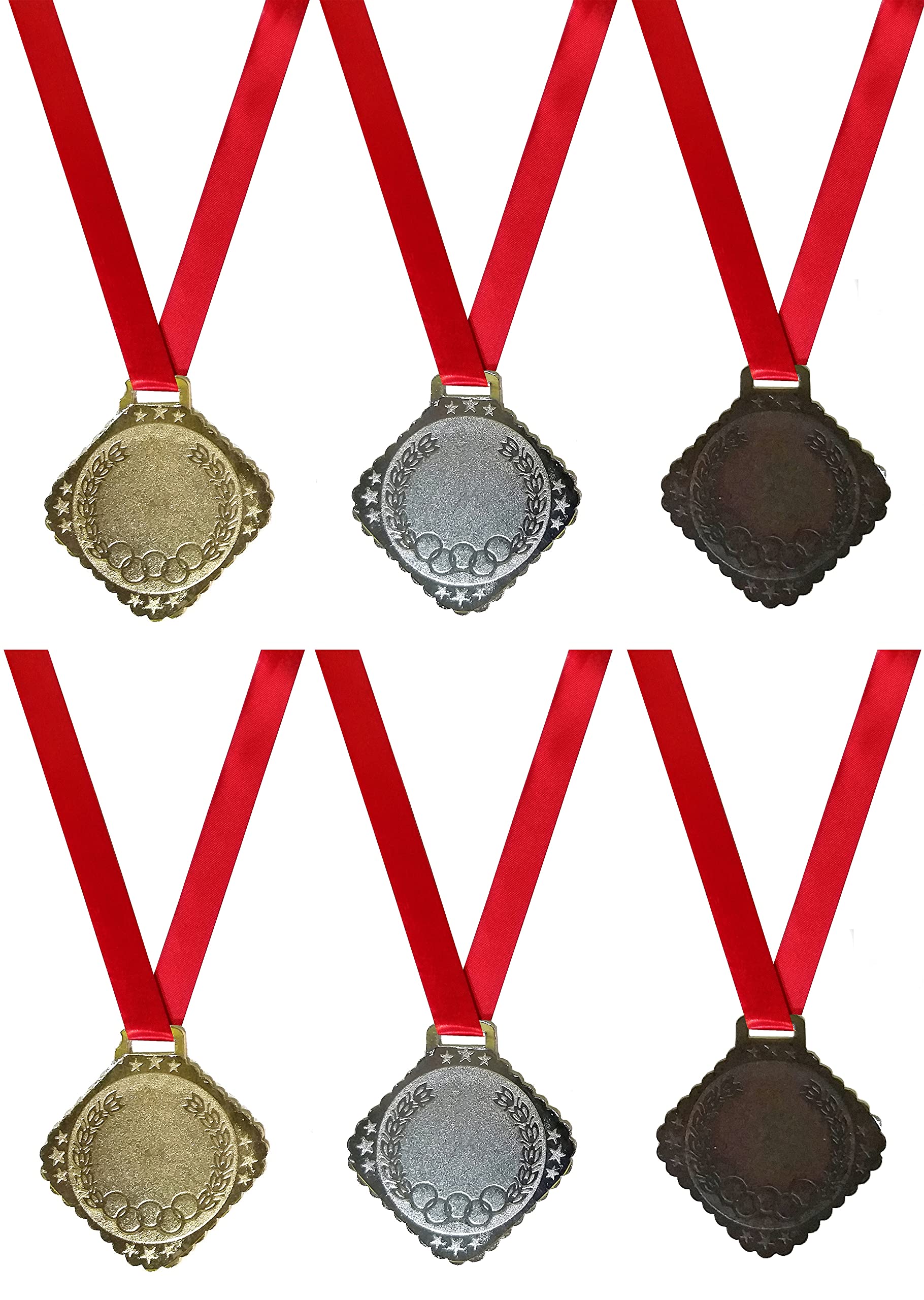Be Win Squre Shaped Mild Steel Sports Medals/Event Medal Size-2''in Dia (Gold-2, Silver-2 & Brown-2 Medals & Tag)